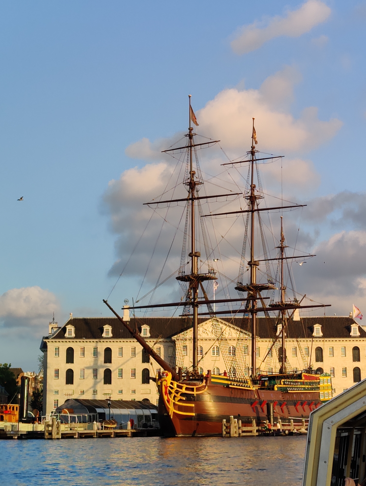 VOC replica ship and waterfront scenes at Amsterdam's Maritime Museum