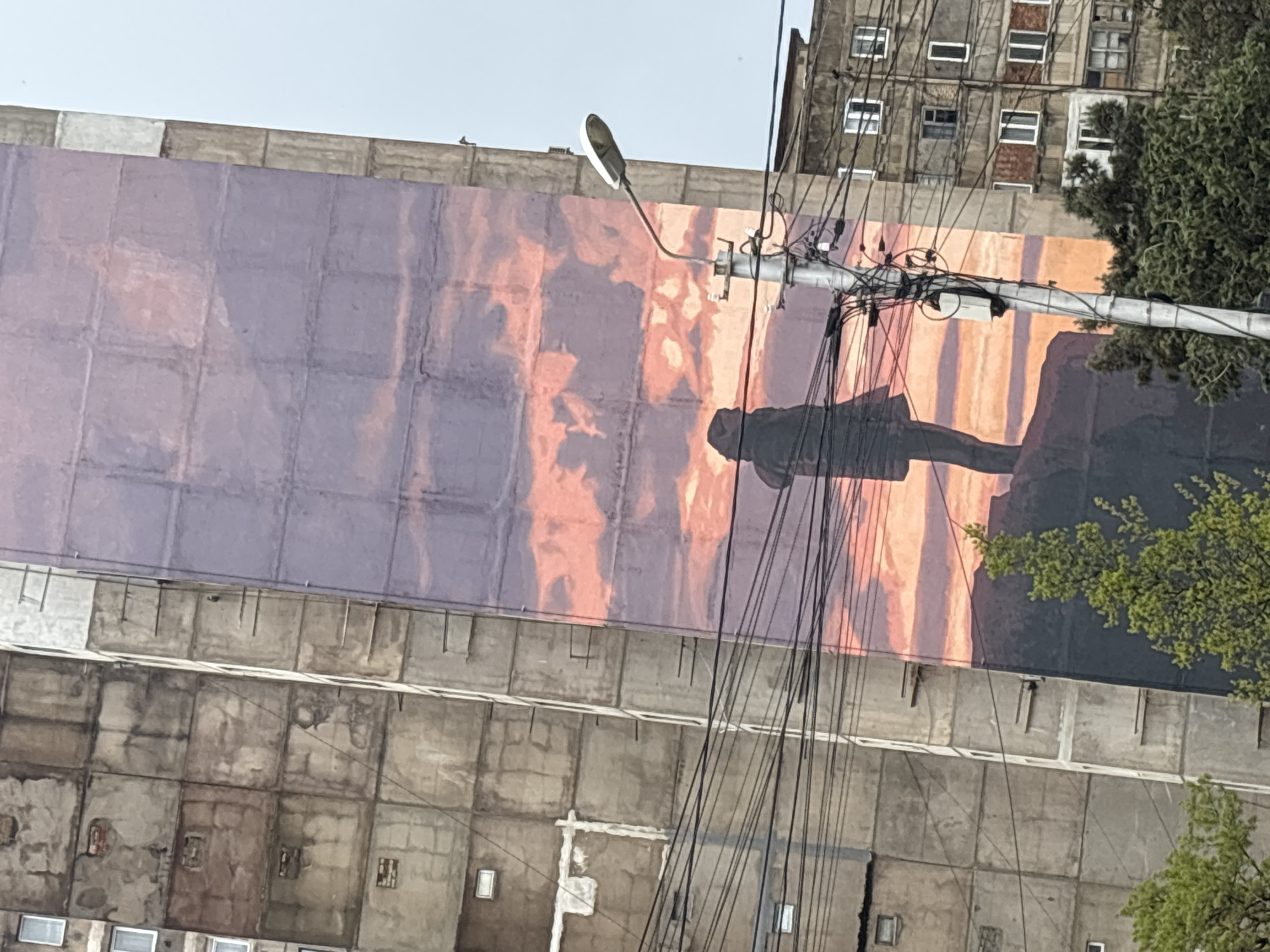 Street scene with sky mural observed in Tbilisi