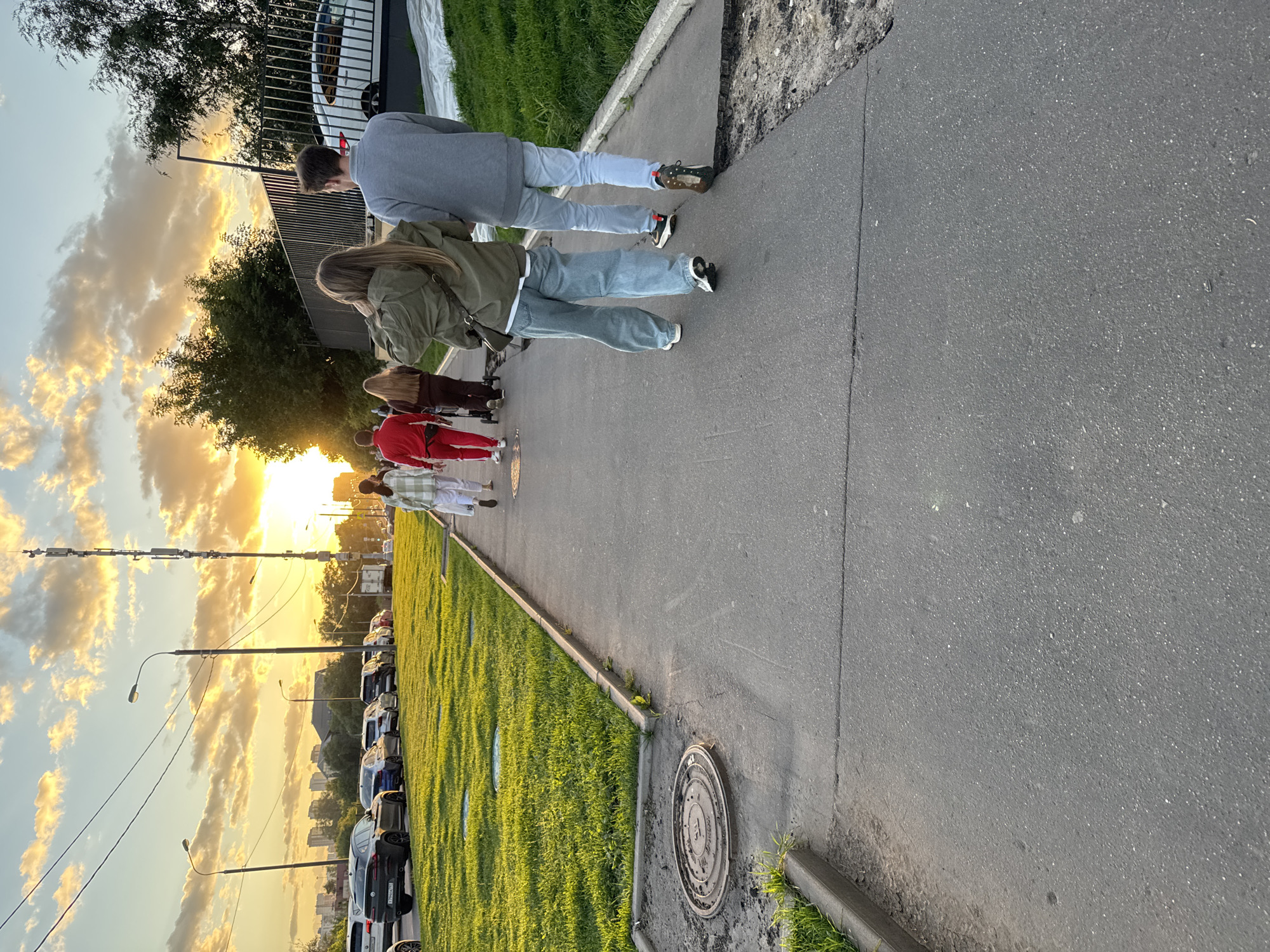 Golden hour walk along a Moscow pathway at sunset