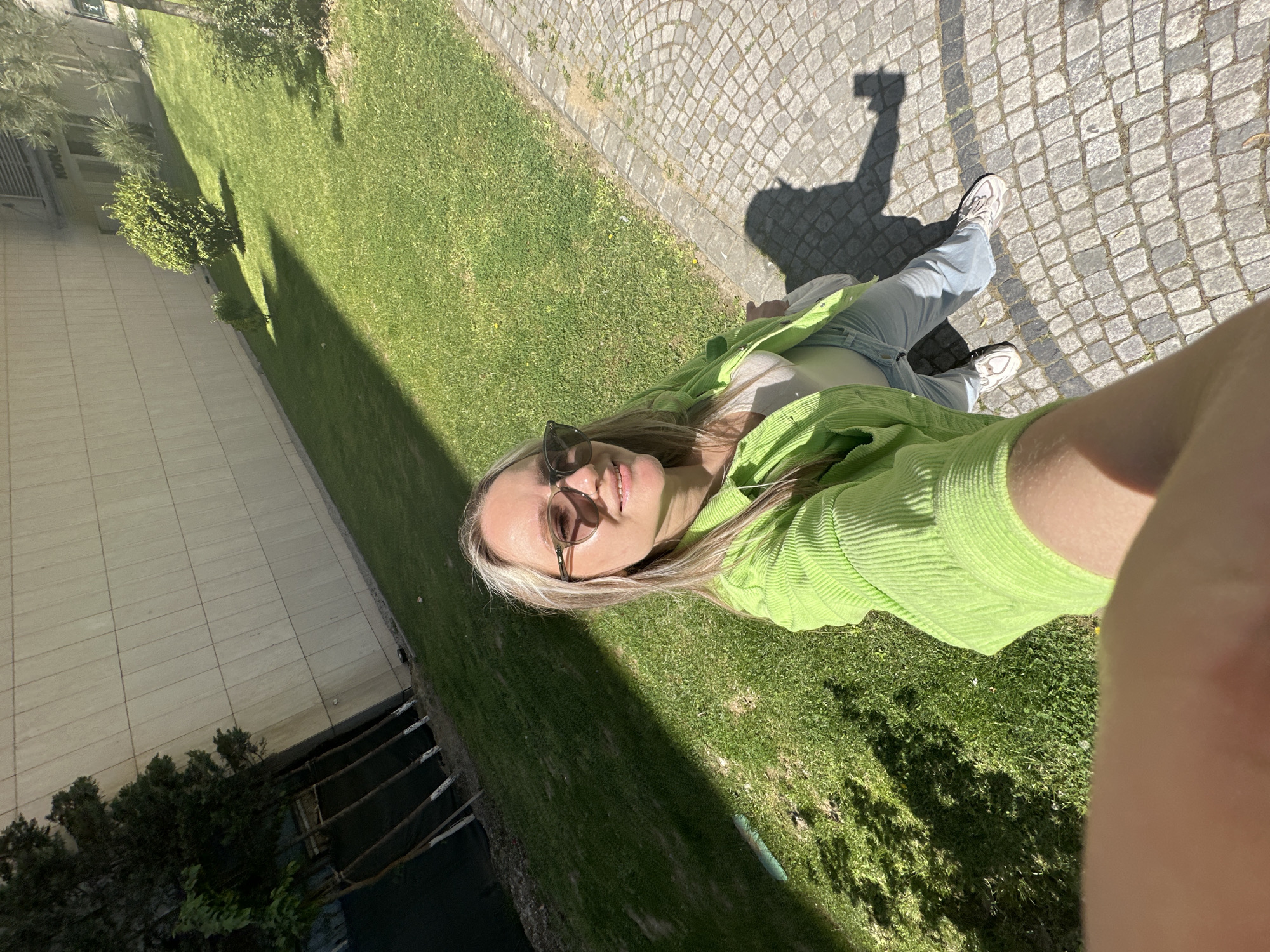 Woman takes morning selfies in Esenyurt neighborhood