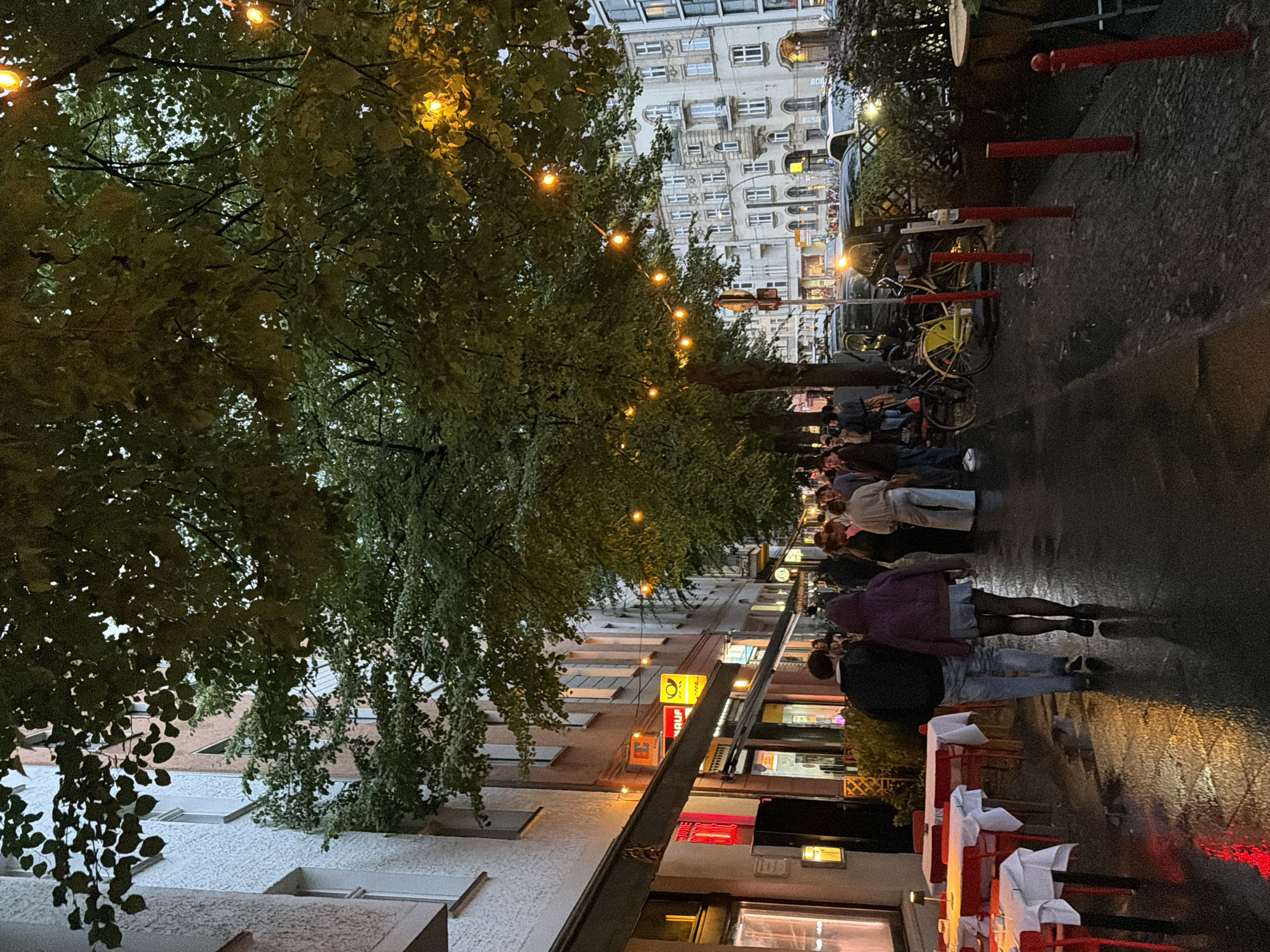 Berlin evening: wet streets, classic architecture, and a live performance