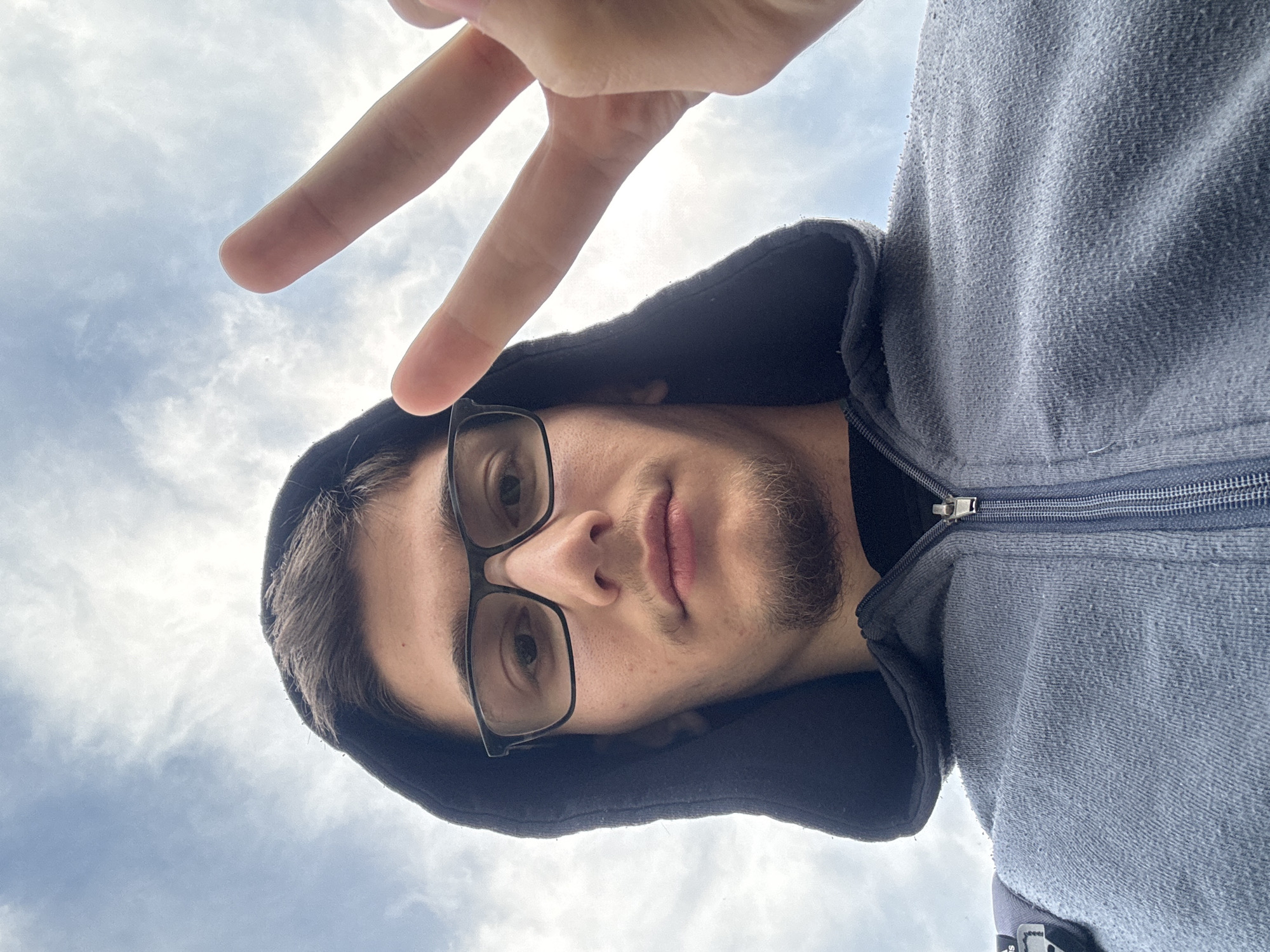 Young man poses for peace sign selfie in Gabrovo