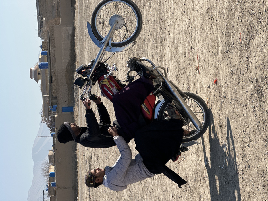 Motorcycle wheelie stunt performed in Quetta, Pakistan