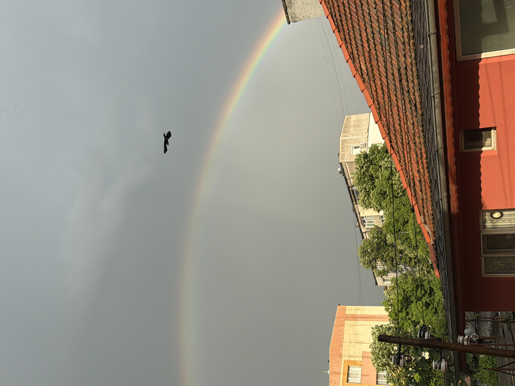 Rainbow appears over Kardzhali street amid cloudy skies