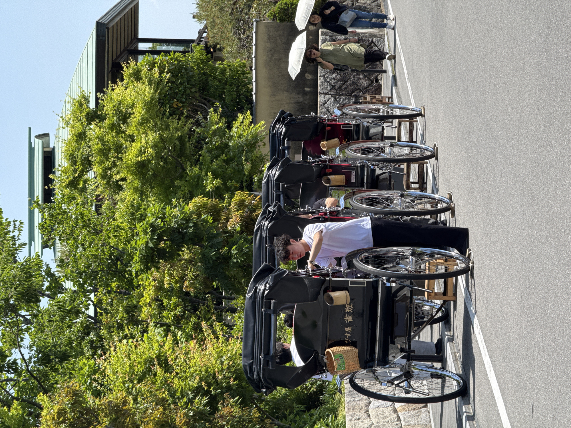 Late night scenes captured in Kyoto: rickshaws and river