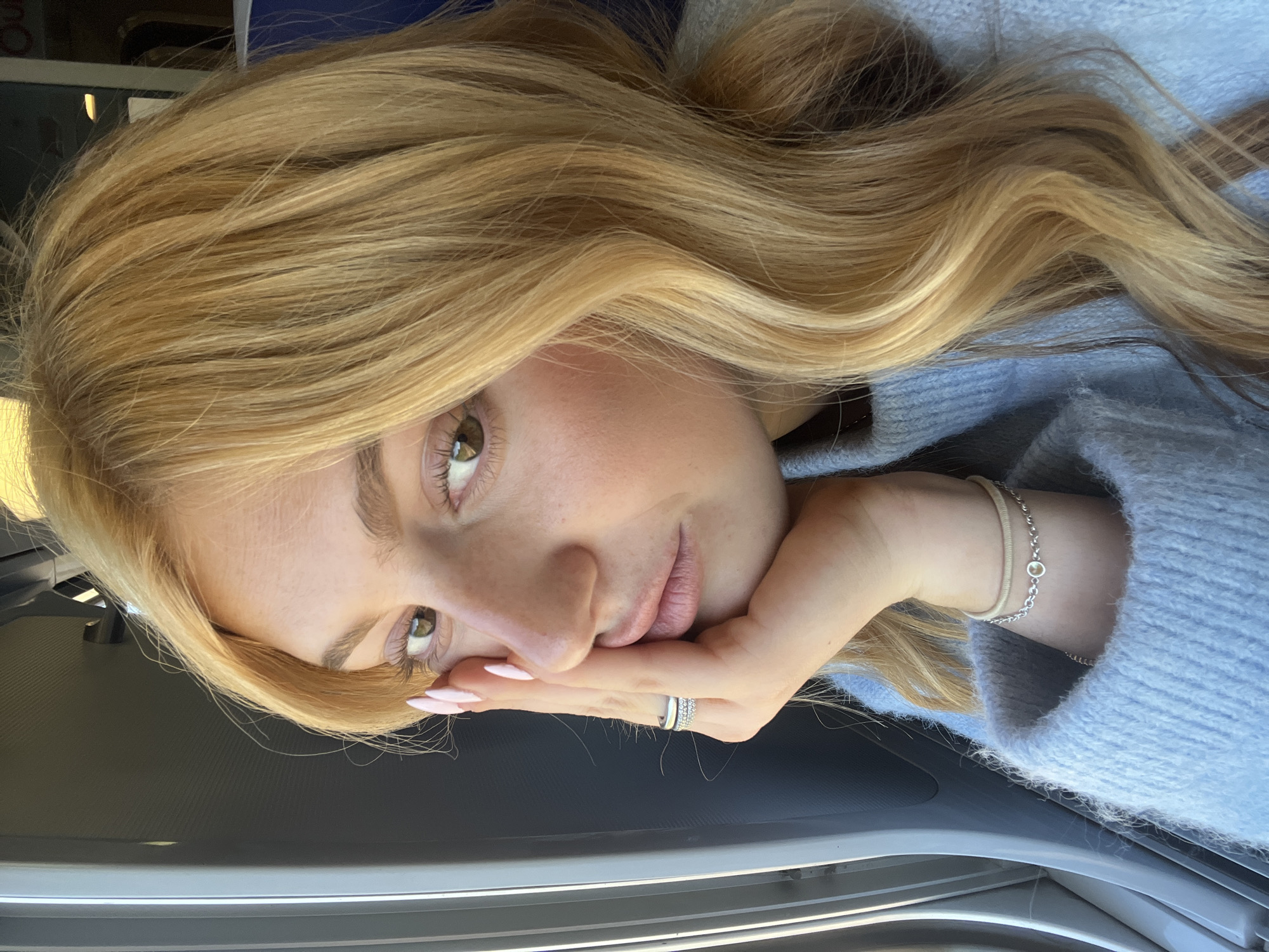 Woman takes casual selfie in Sarry, France