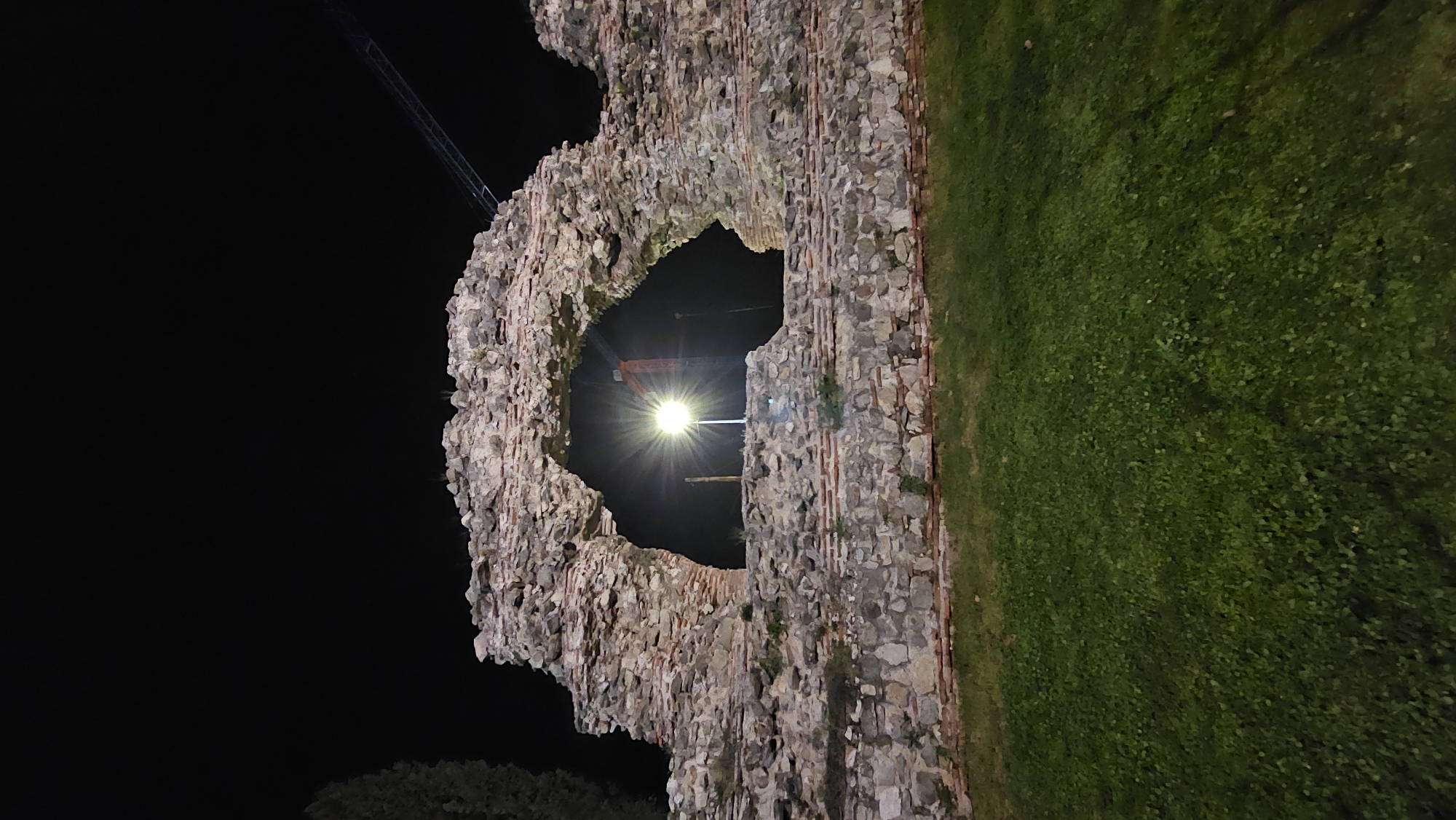 Nighttime documentation of Roman ruins and ancient walls in Hisarya