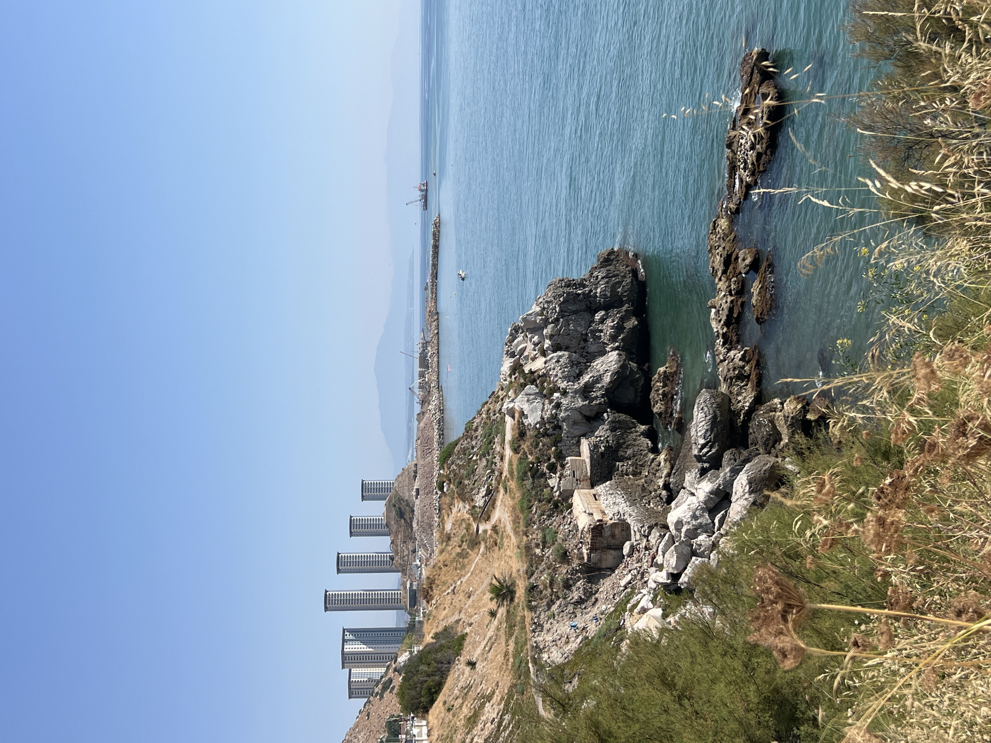 Gibraltar coastline in bloom, Rock and sea in view