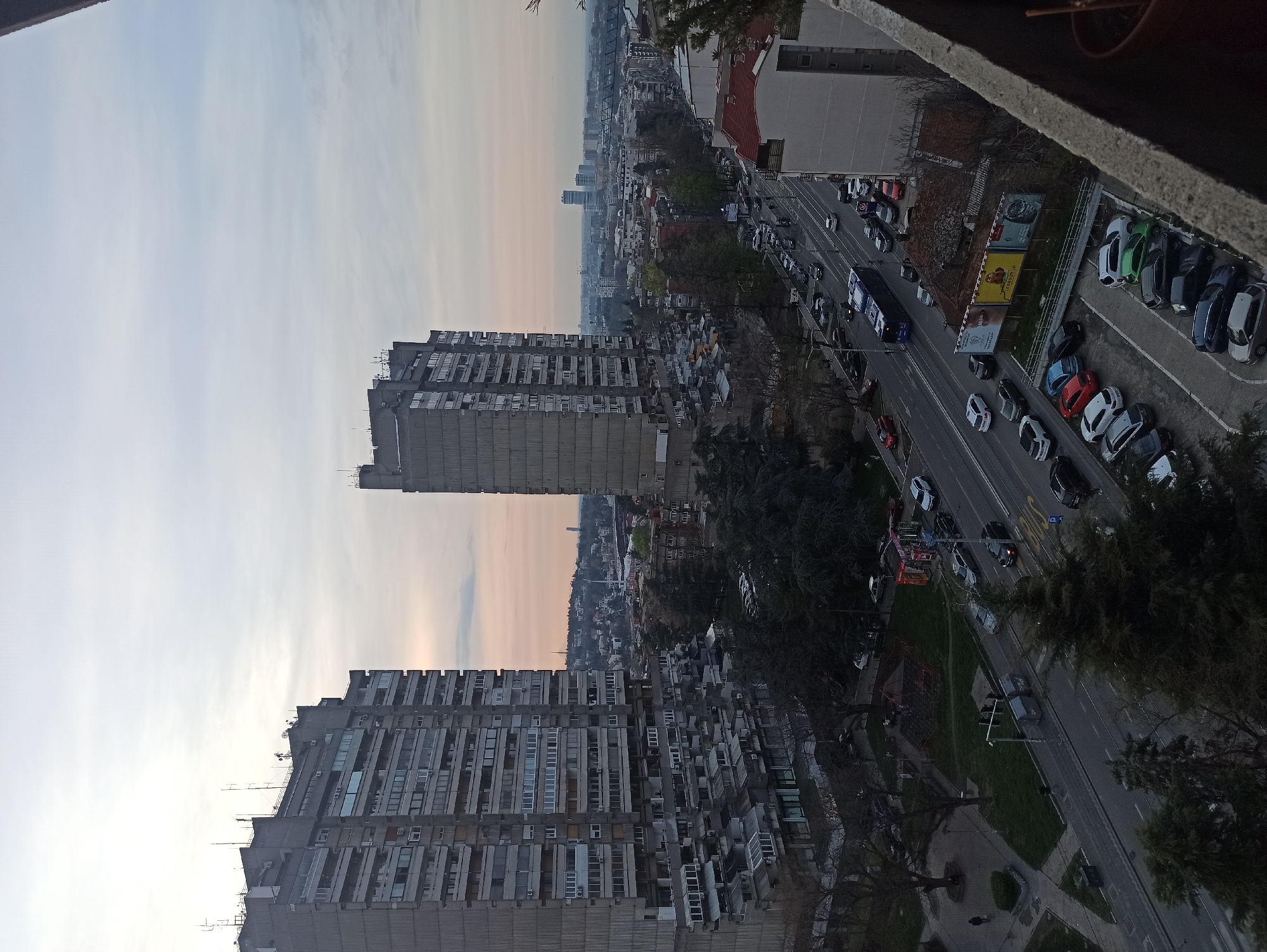 Sunset views of concrete apartment buildings in Belgrade captured