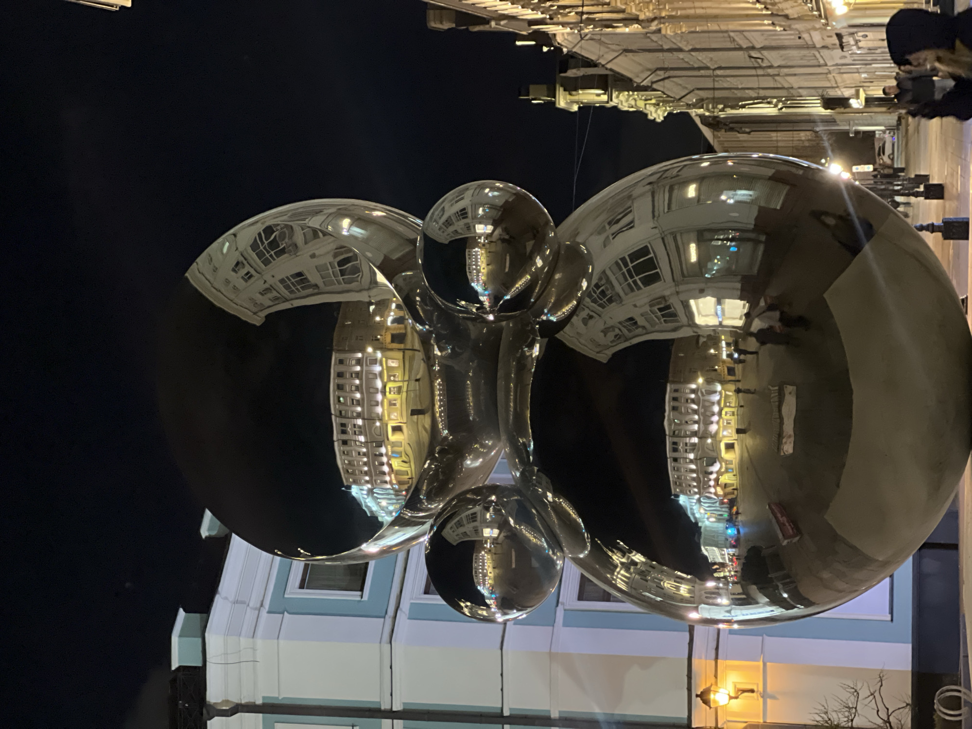 Chrome sculpture with spherical forms spotted in Moscow