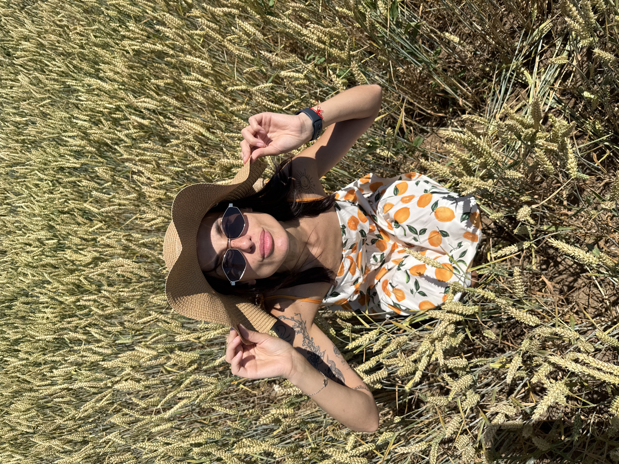 Photo session in Bulgarian wheat fields on sunny morning