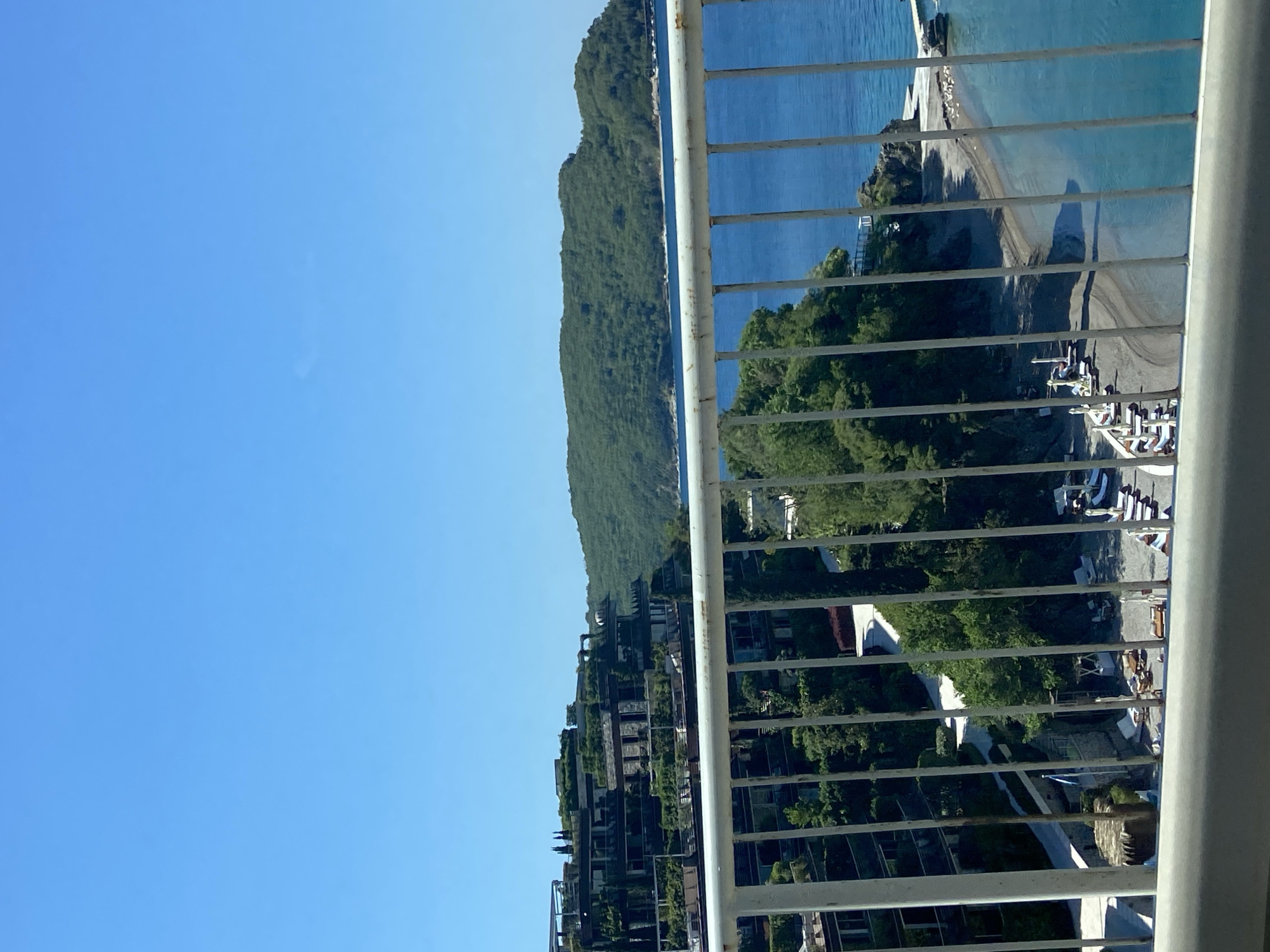 Panoramic coastal view captured from balcony in Budva, Montenegro