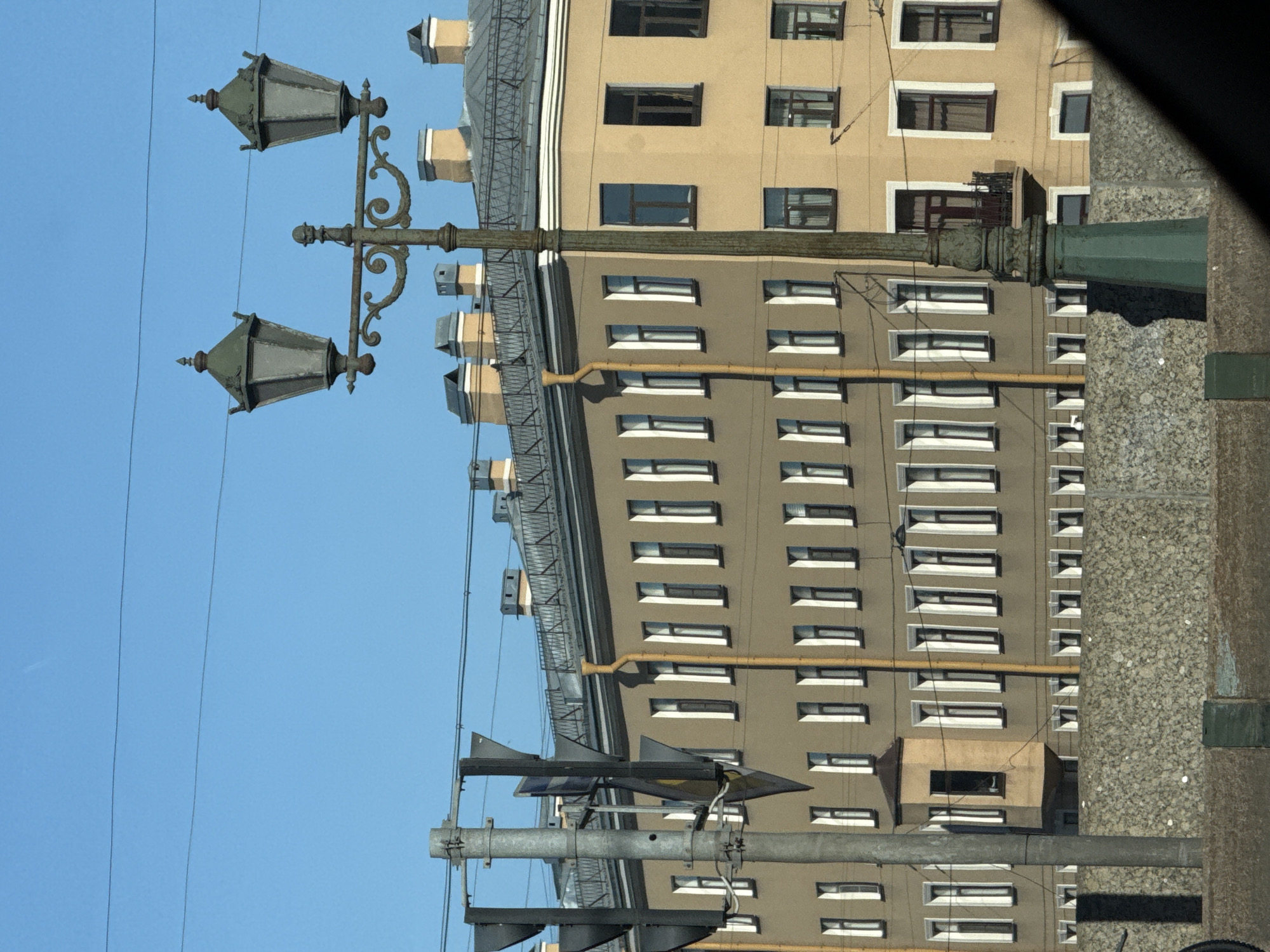 Rolling through Saint Petersburg past trams and classical facades
