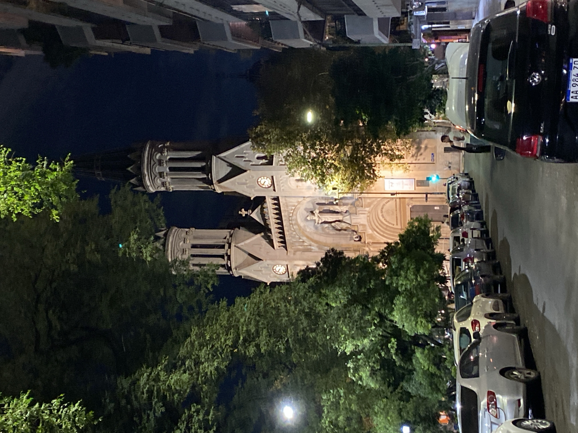 Buenos Aires nighttime scenes: cathedral and restaurant captured