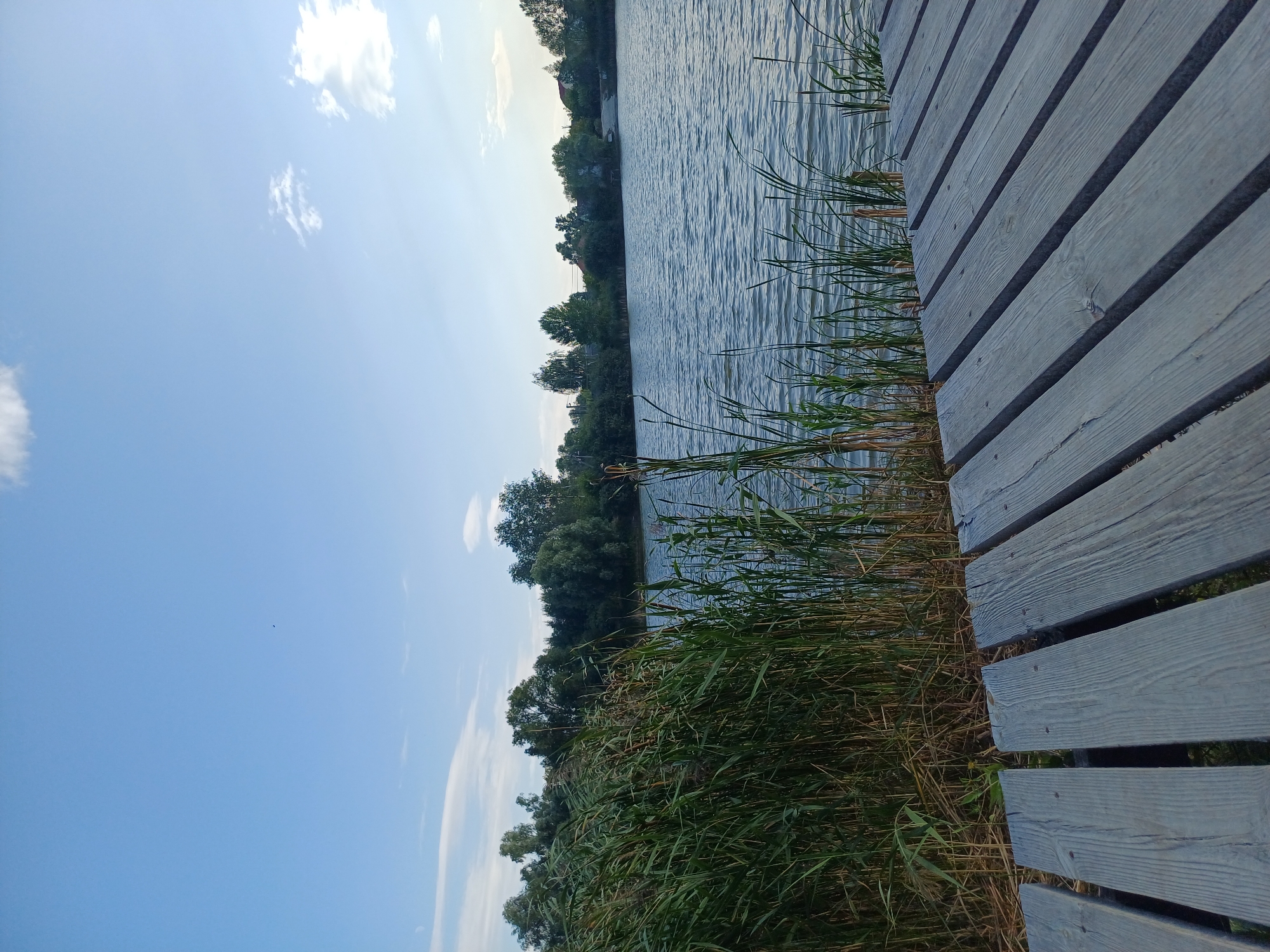 Quiet afternoon at a wooden pier on a Ukrainian lake
