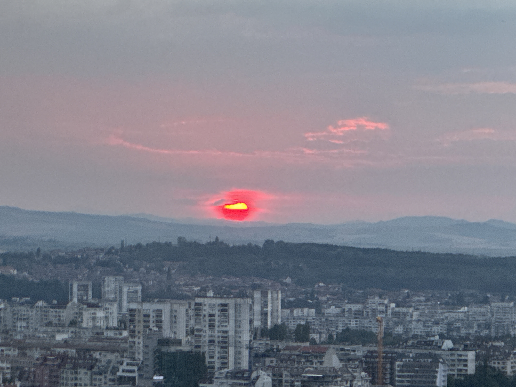 Sunset over Sofia, watched from above with a sparkler