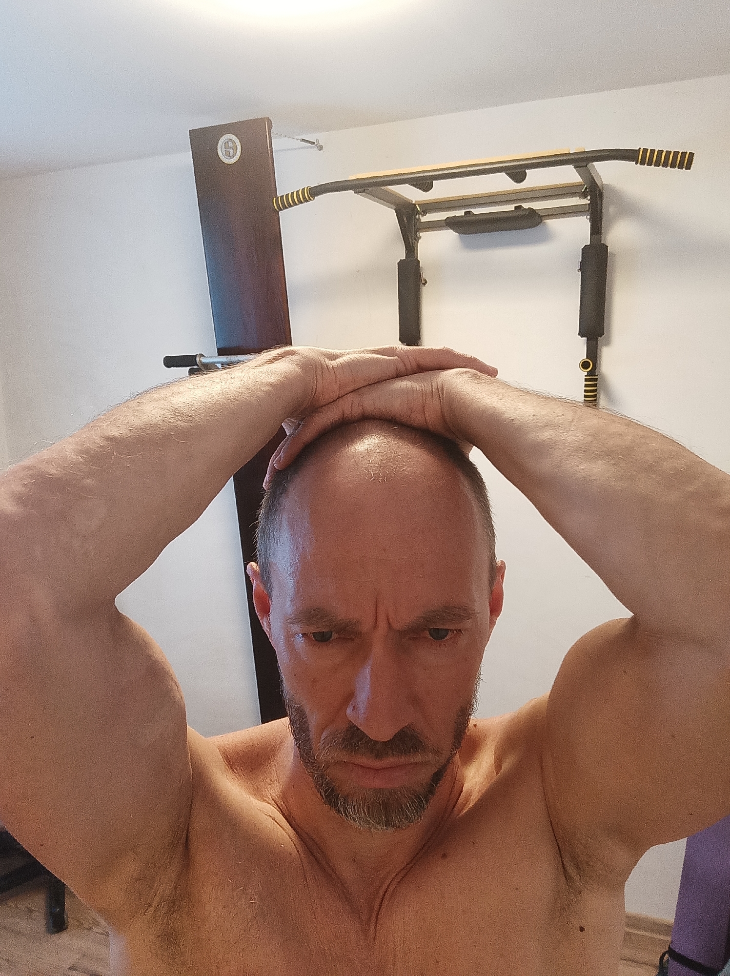 Pull-up workout at a wall-mounted bar, Odesa