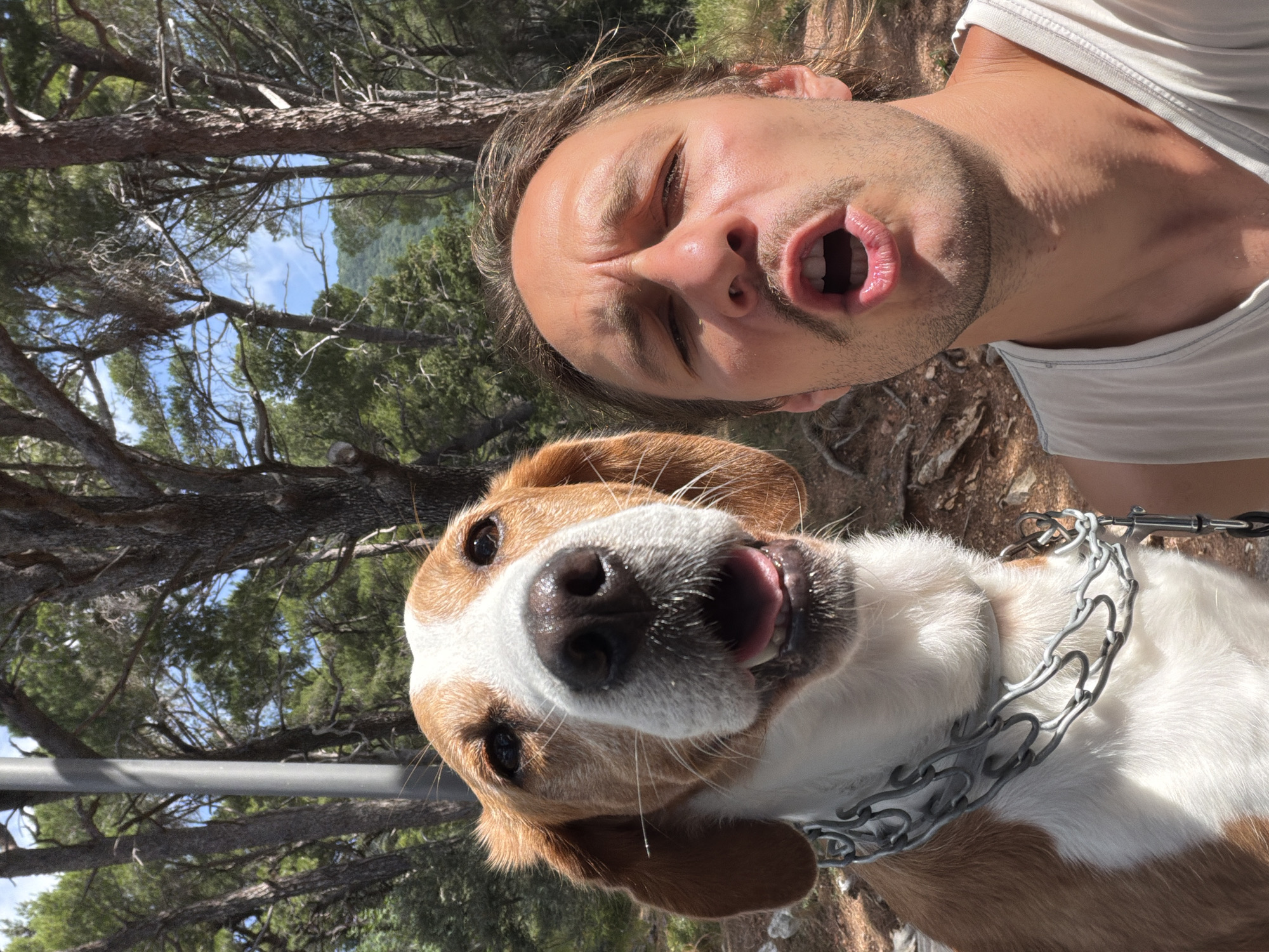 Man takes expressive selfie with dog in Montenegro