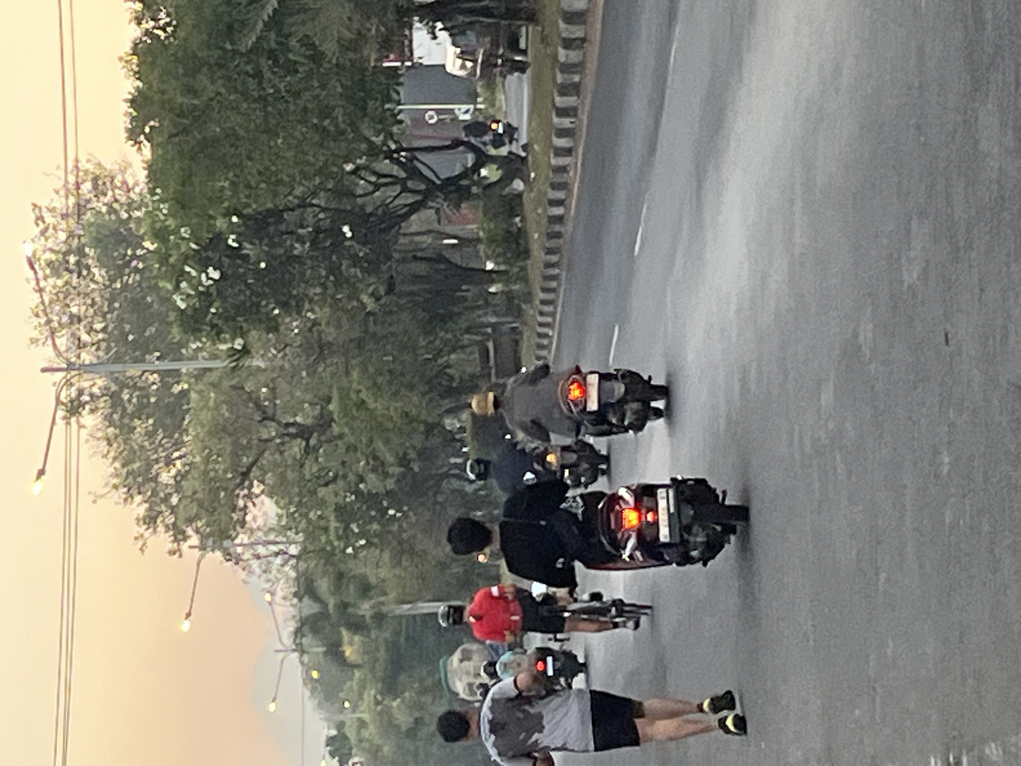 Dusk traffic flows through rural East Java villages