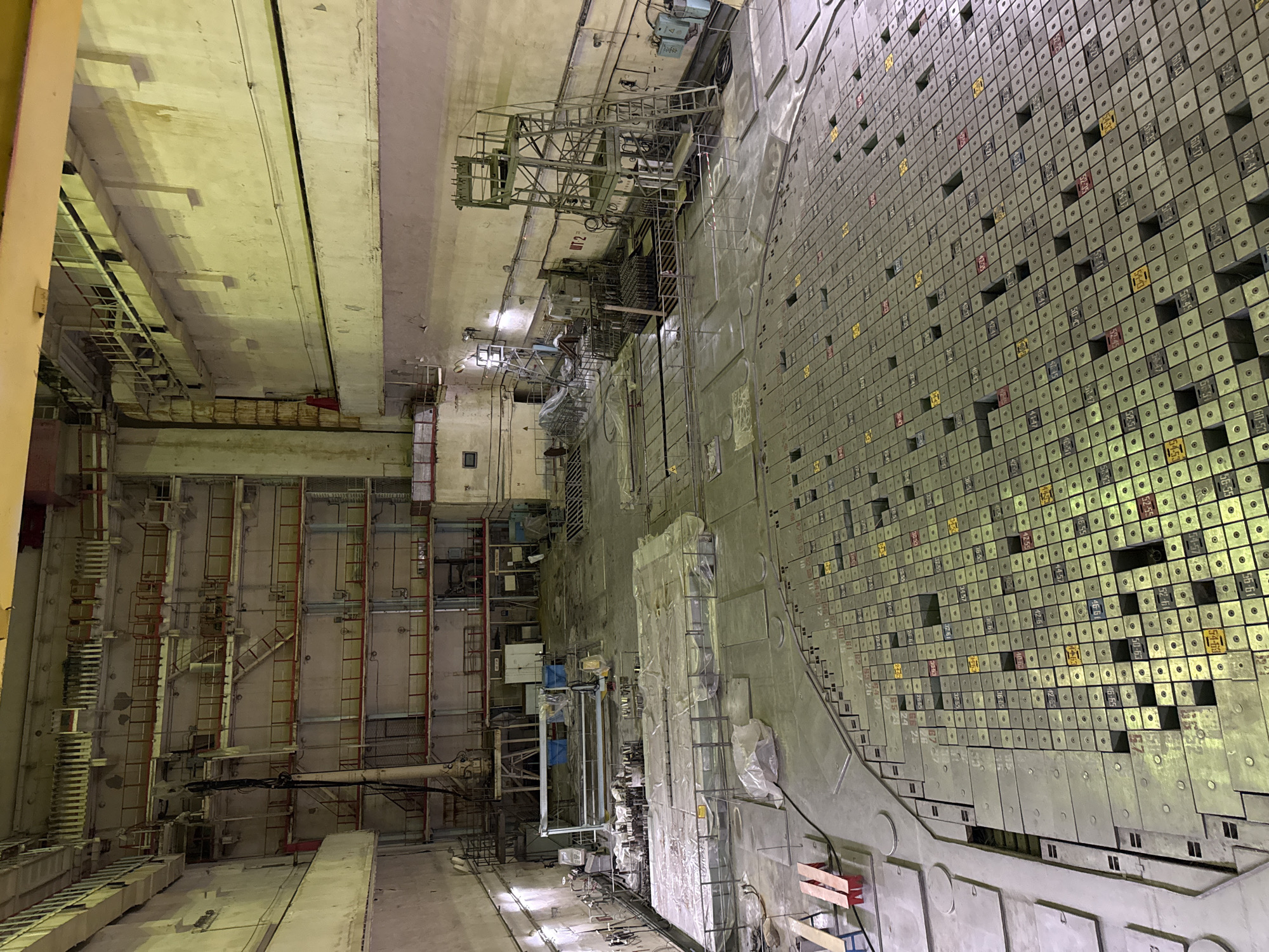 Dense grid of metallic elements covers vast industrial floor in Ukraine