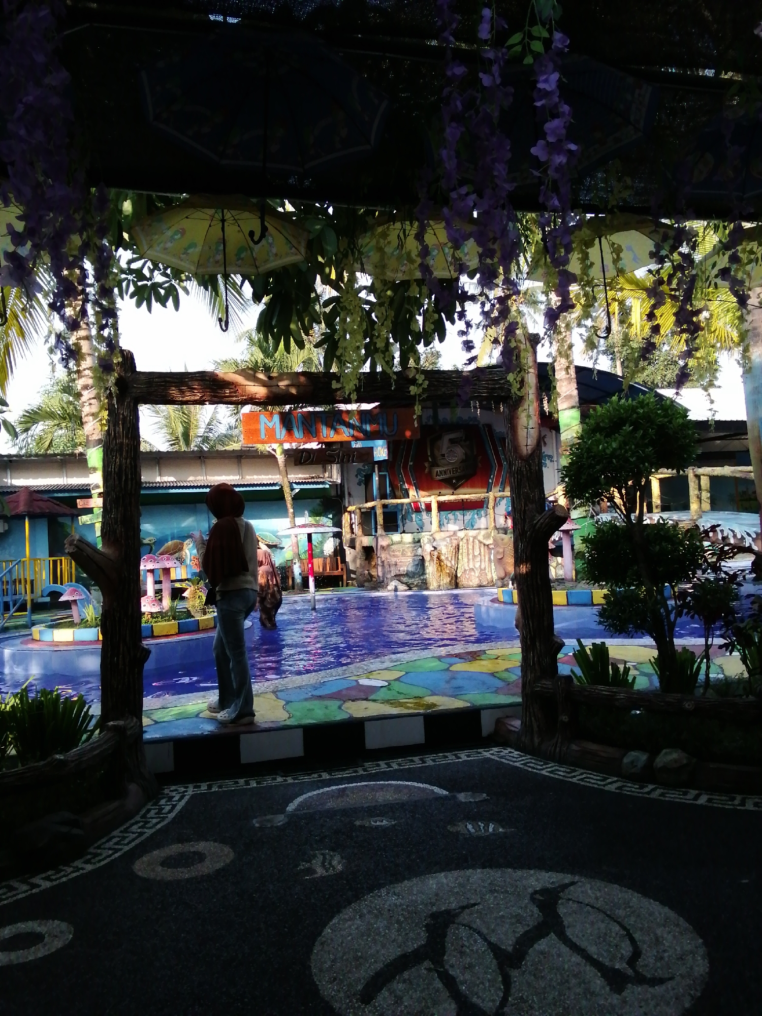 Morning at a water park in Kebonsari, Indonesia