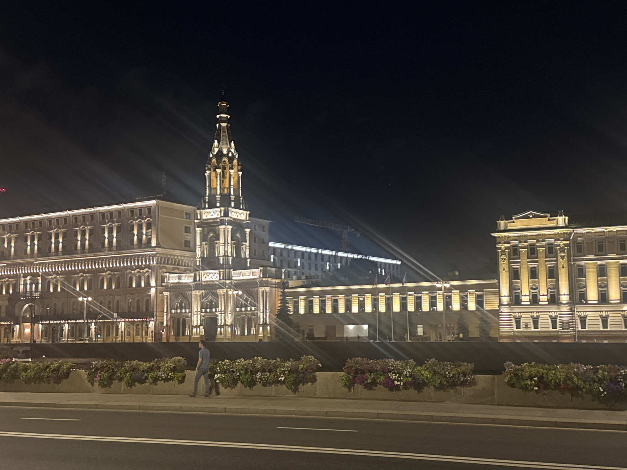 Moscow's landmark triangle glowing after dark