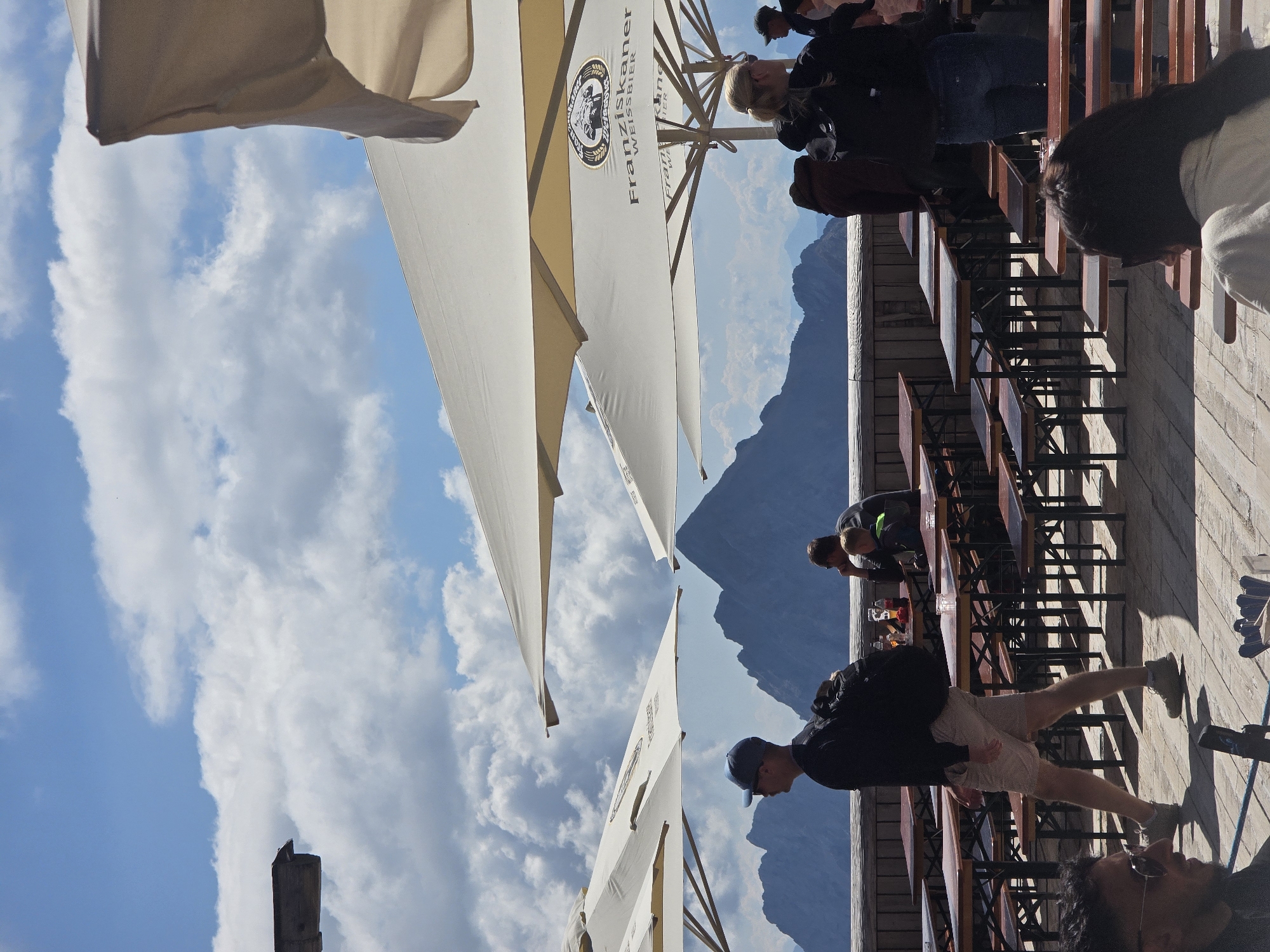 Summer morning at the Zugspitze summit terrace and overlooks