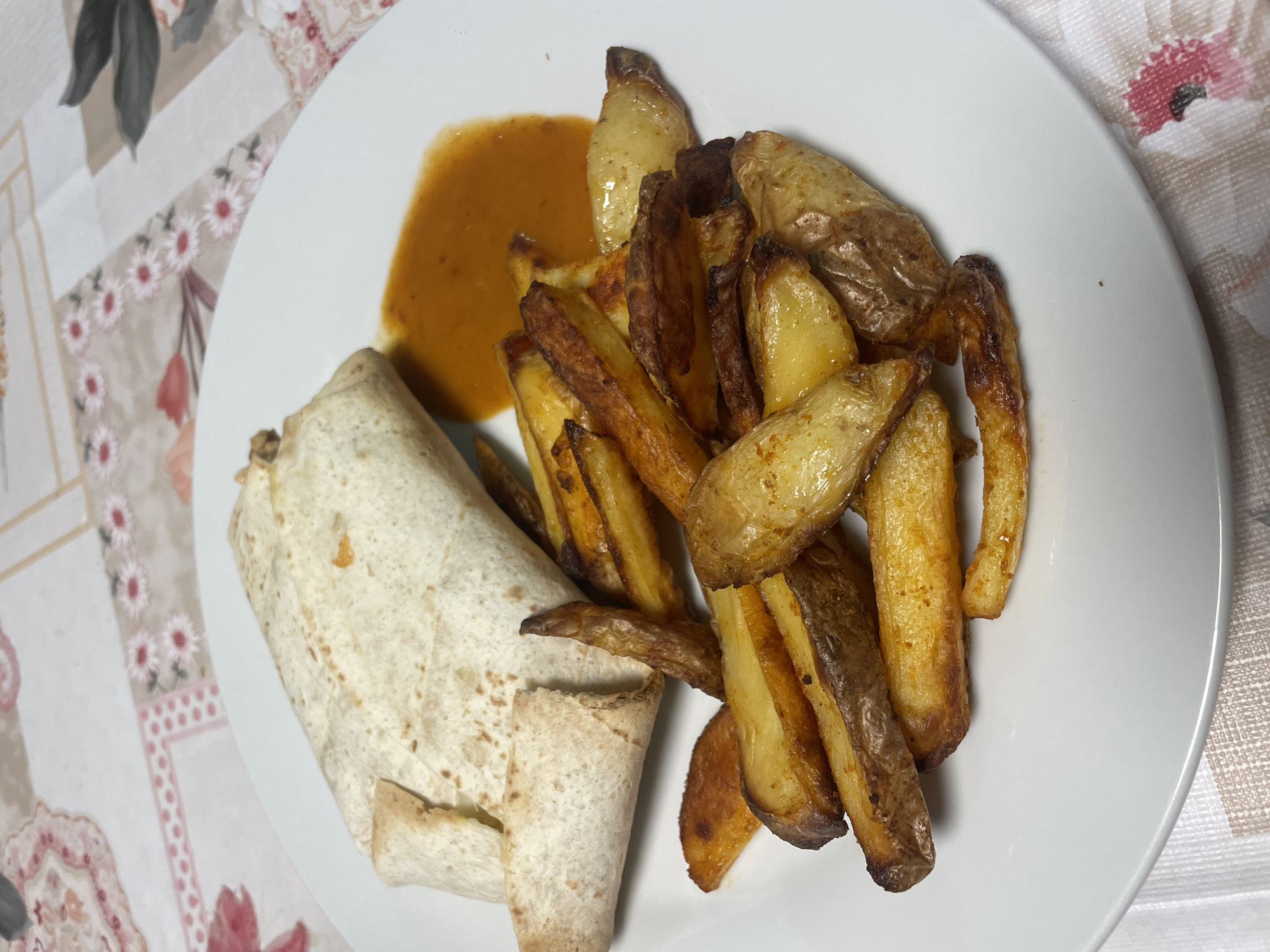 Tortilla wrap and fries meal documented in Raanana