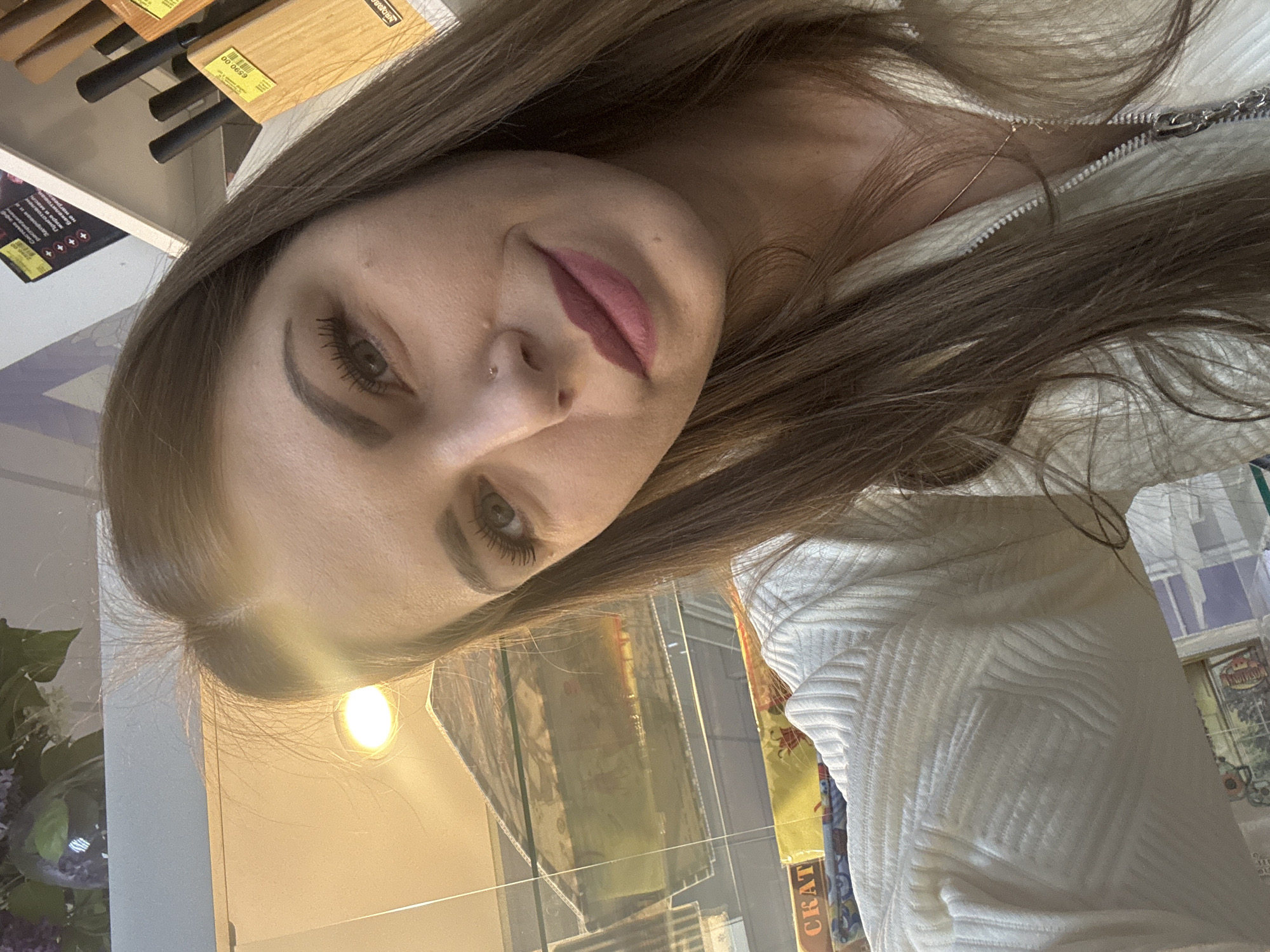 Woman takes morning selfies at multiple locations in Klin