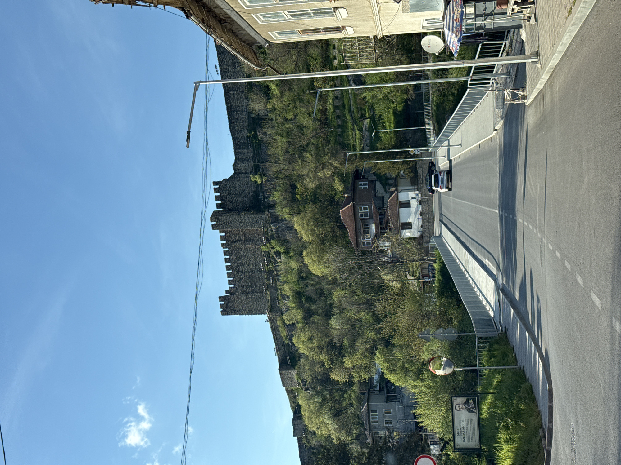 Street scene captured near historic fortress in Veliko Tarnovo
