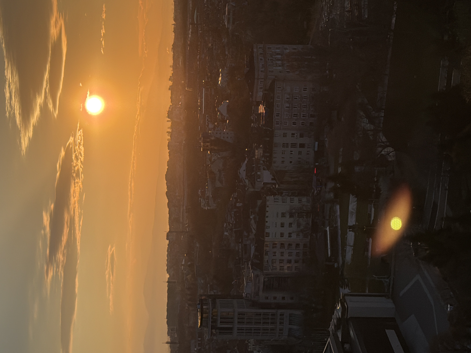 Sunset aerial view captured over Sofia, Bulgaria cityscape