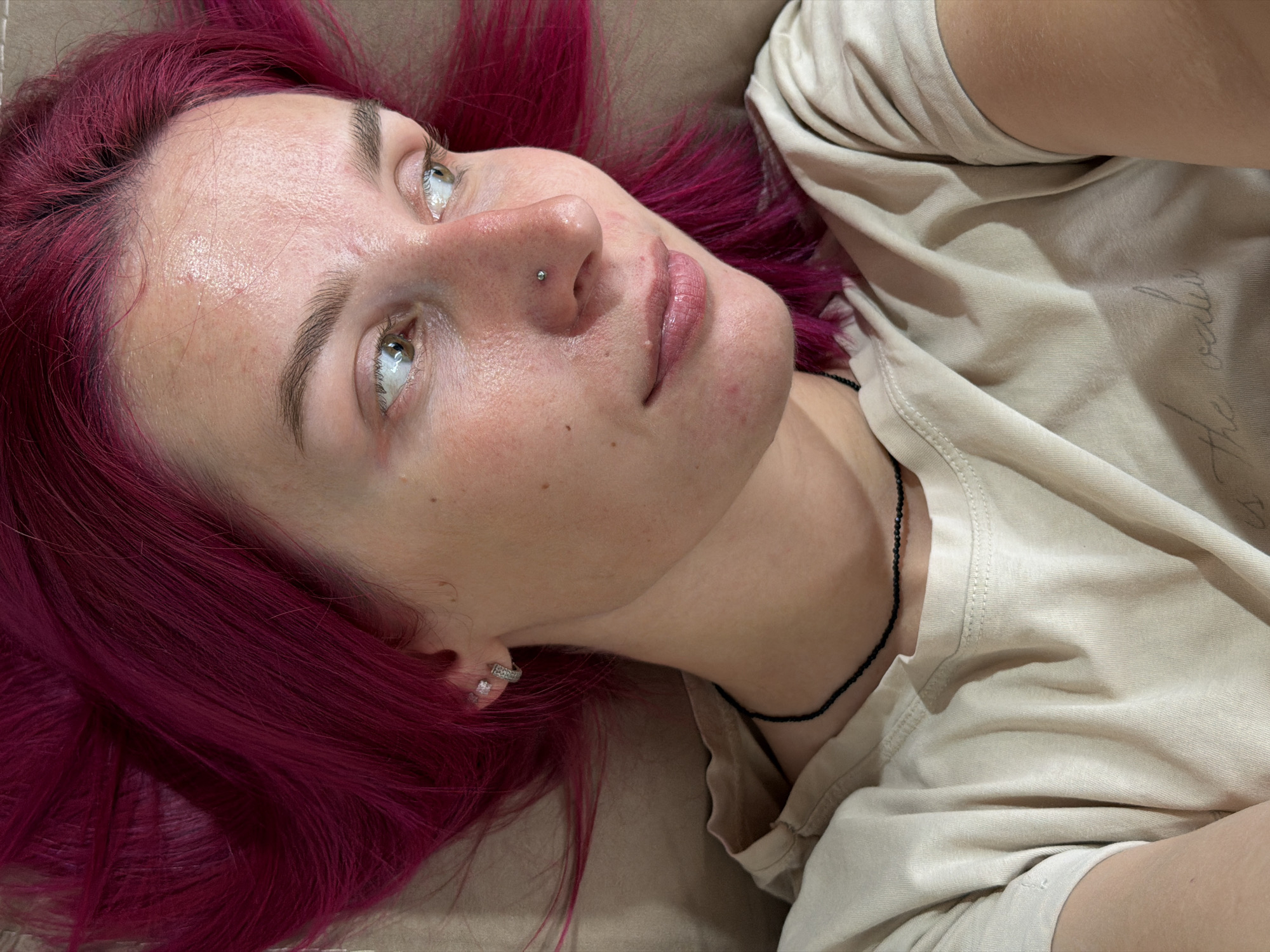 Pink hair and an Akita dog, chilling in Chaikovsky
