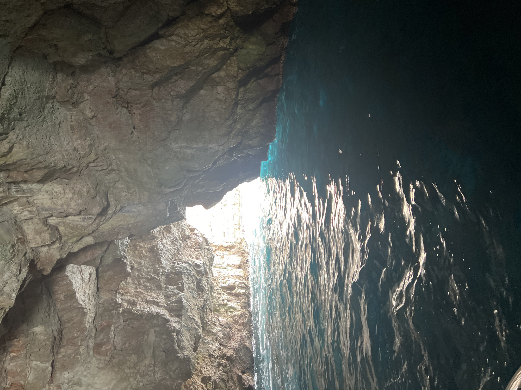Tour boat visits Blue Cave in Luštica, Montenegro