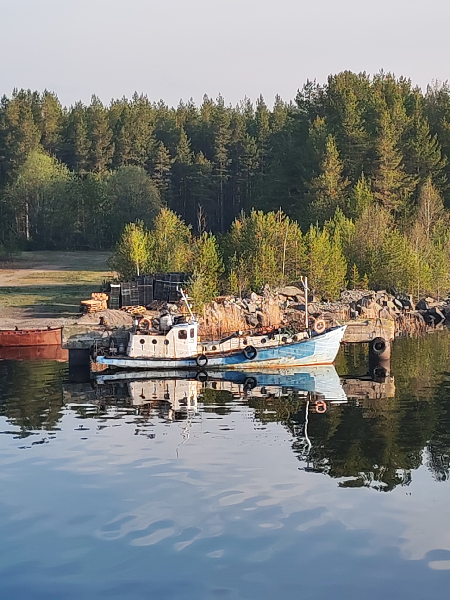 Quiet waterfront scenes documented in Shal'skii, Russia early morning