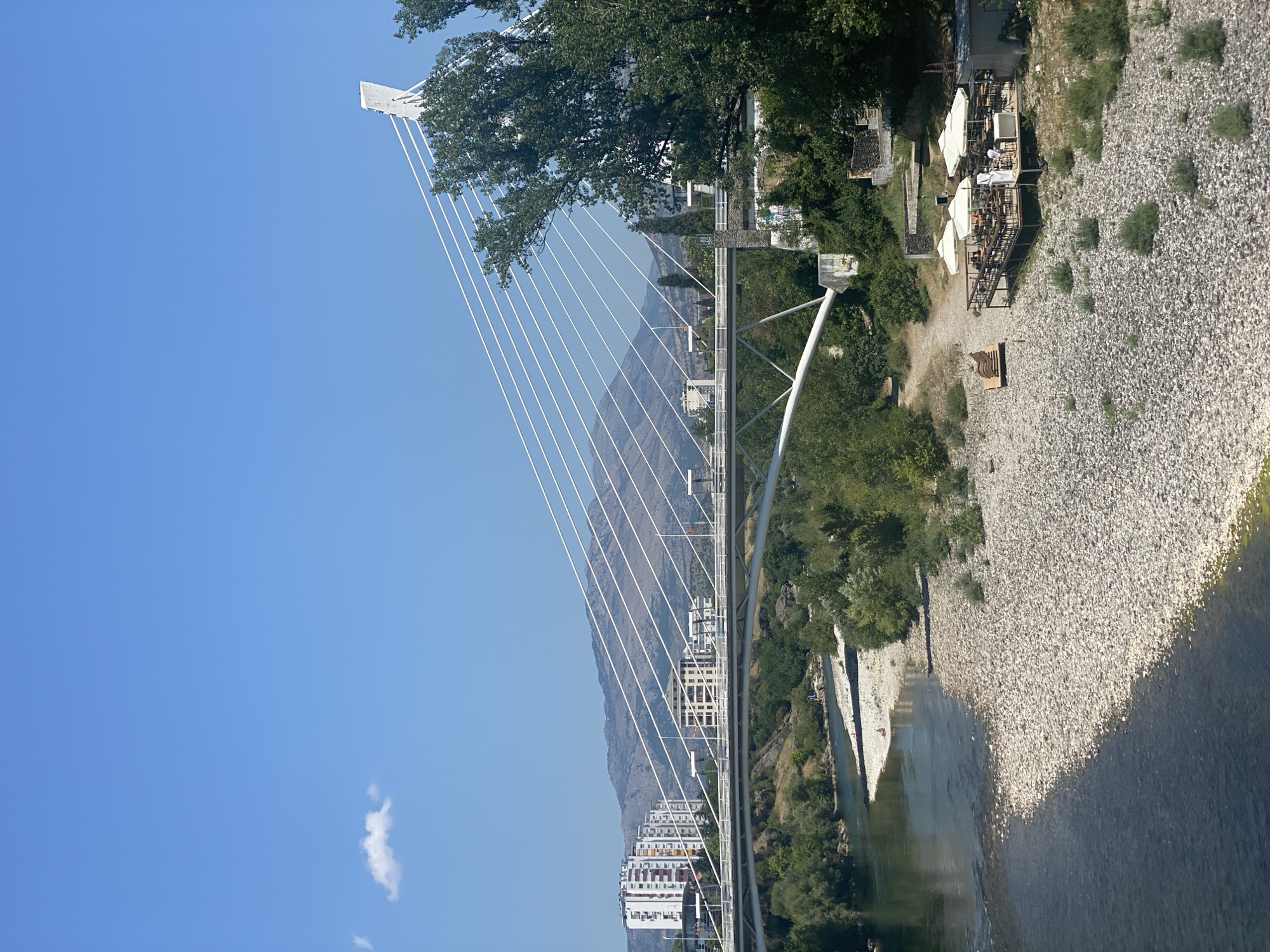 Podgorica's Millennium Bridge and Morača River on a clear day