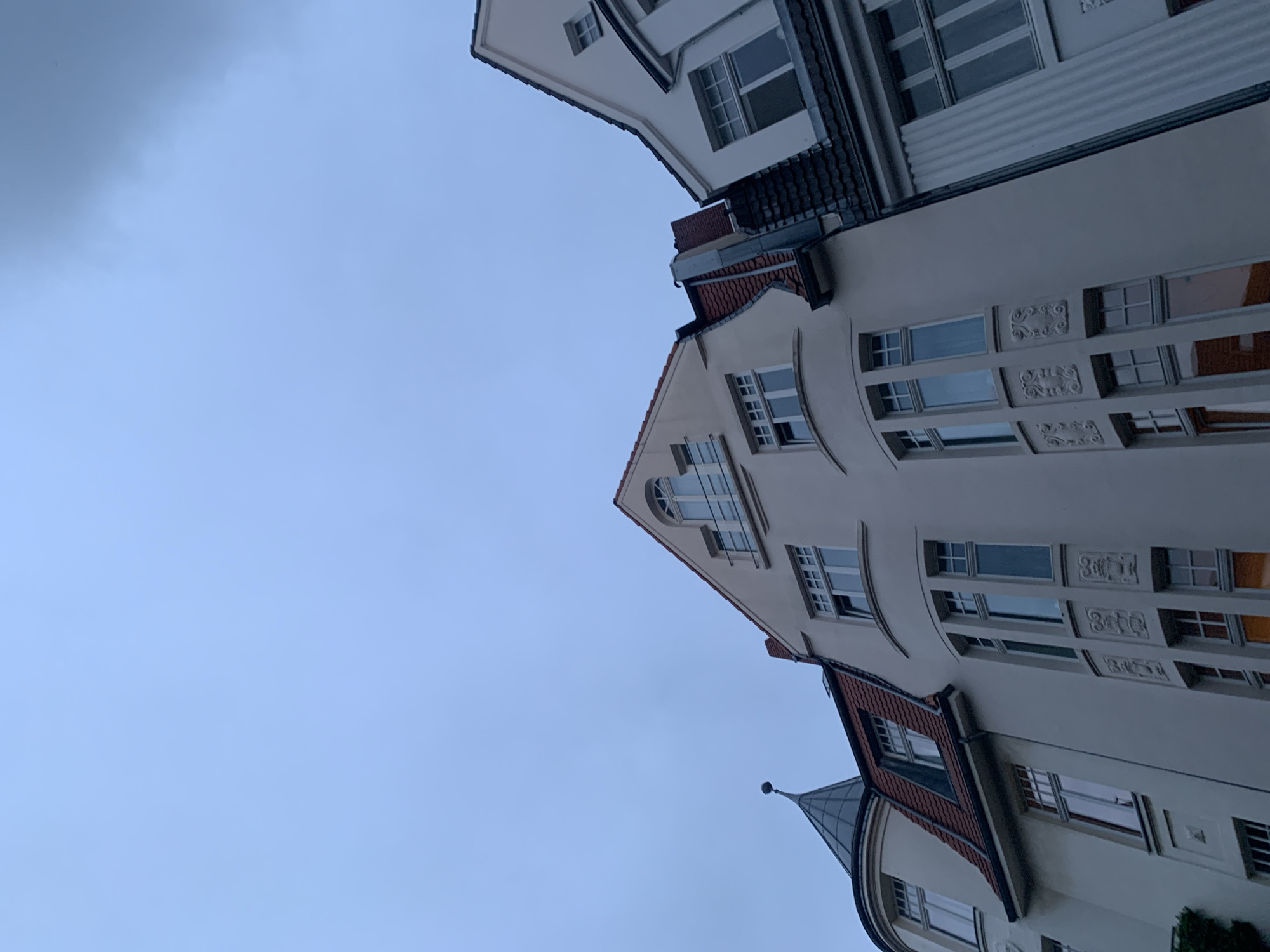Urban architecture and streetscape documented during overcast evening
