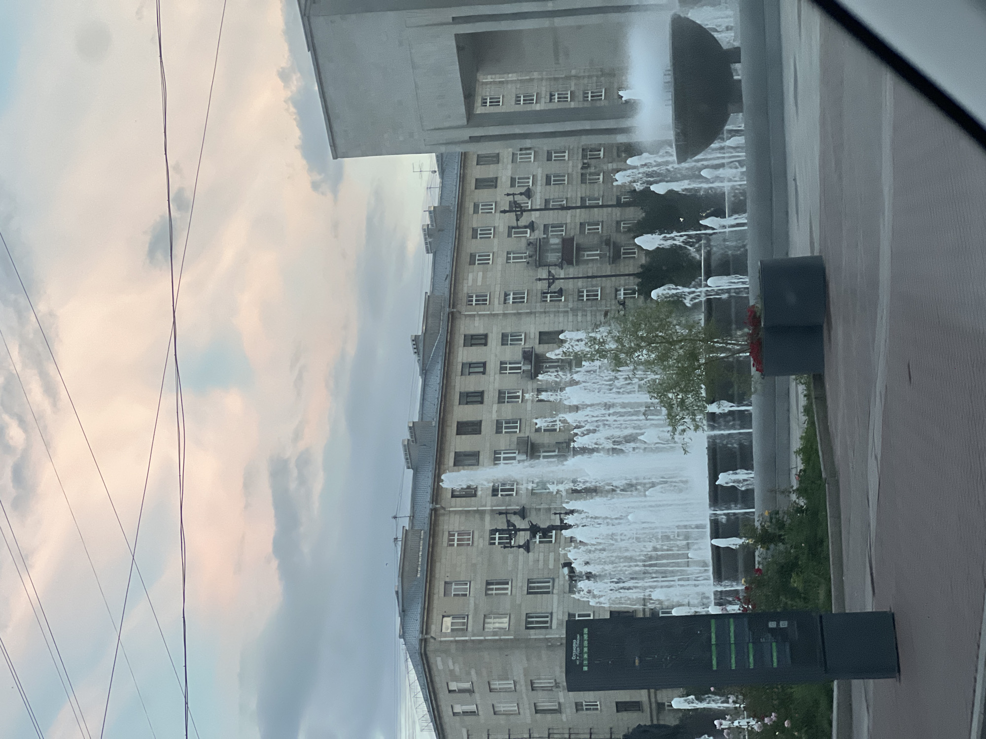 Fountain in front of a gray apartment block, Saint Petersburg