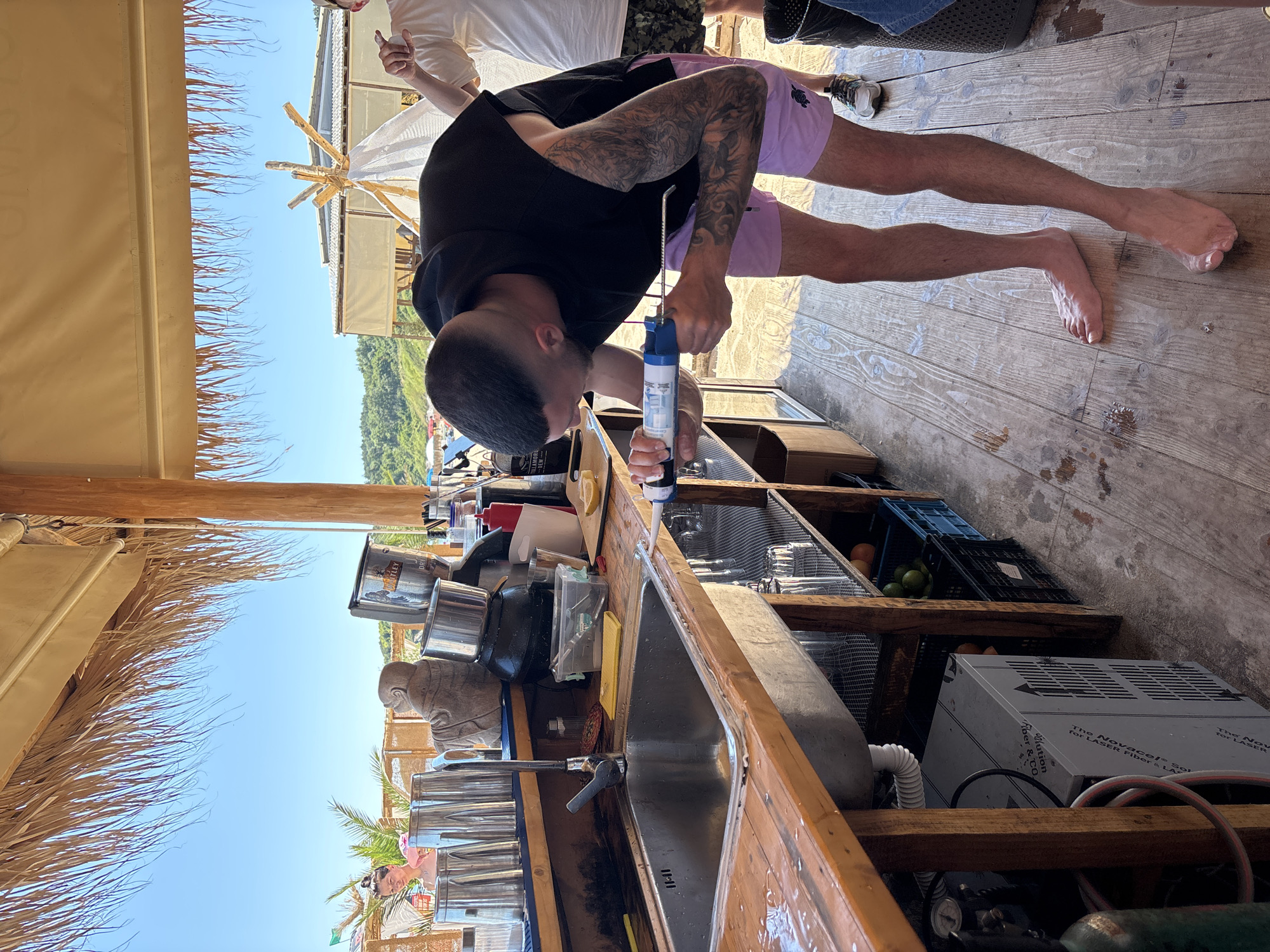 Summer morning along Bulgaria's Black Sea beach bar strip