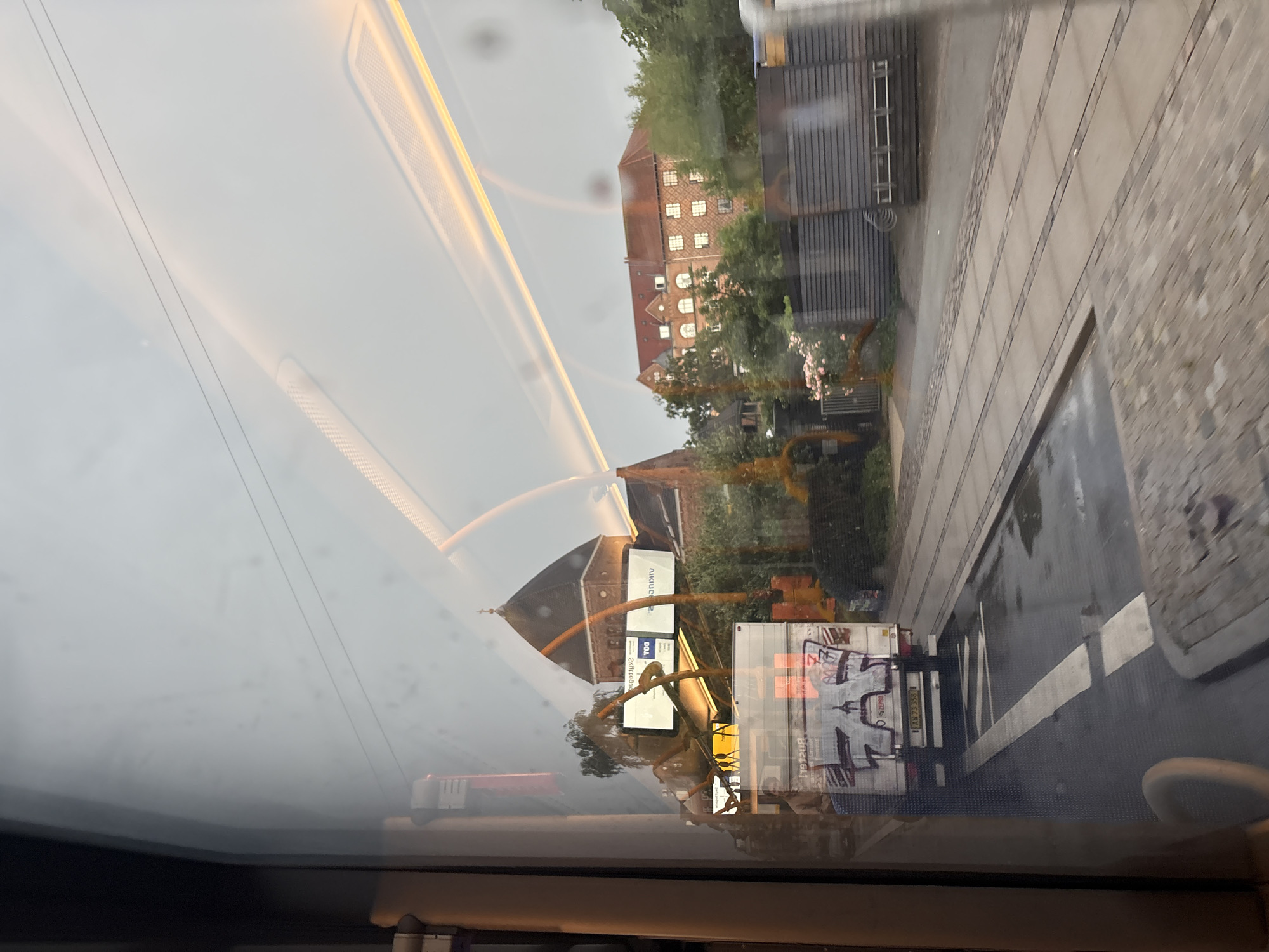 Rainy Copenhagen morning seen through a moving tram window