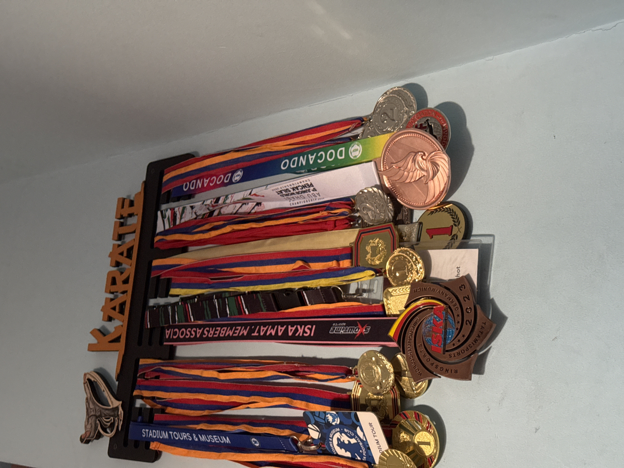 Karate medal display rack spotted in Yerevan home
