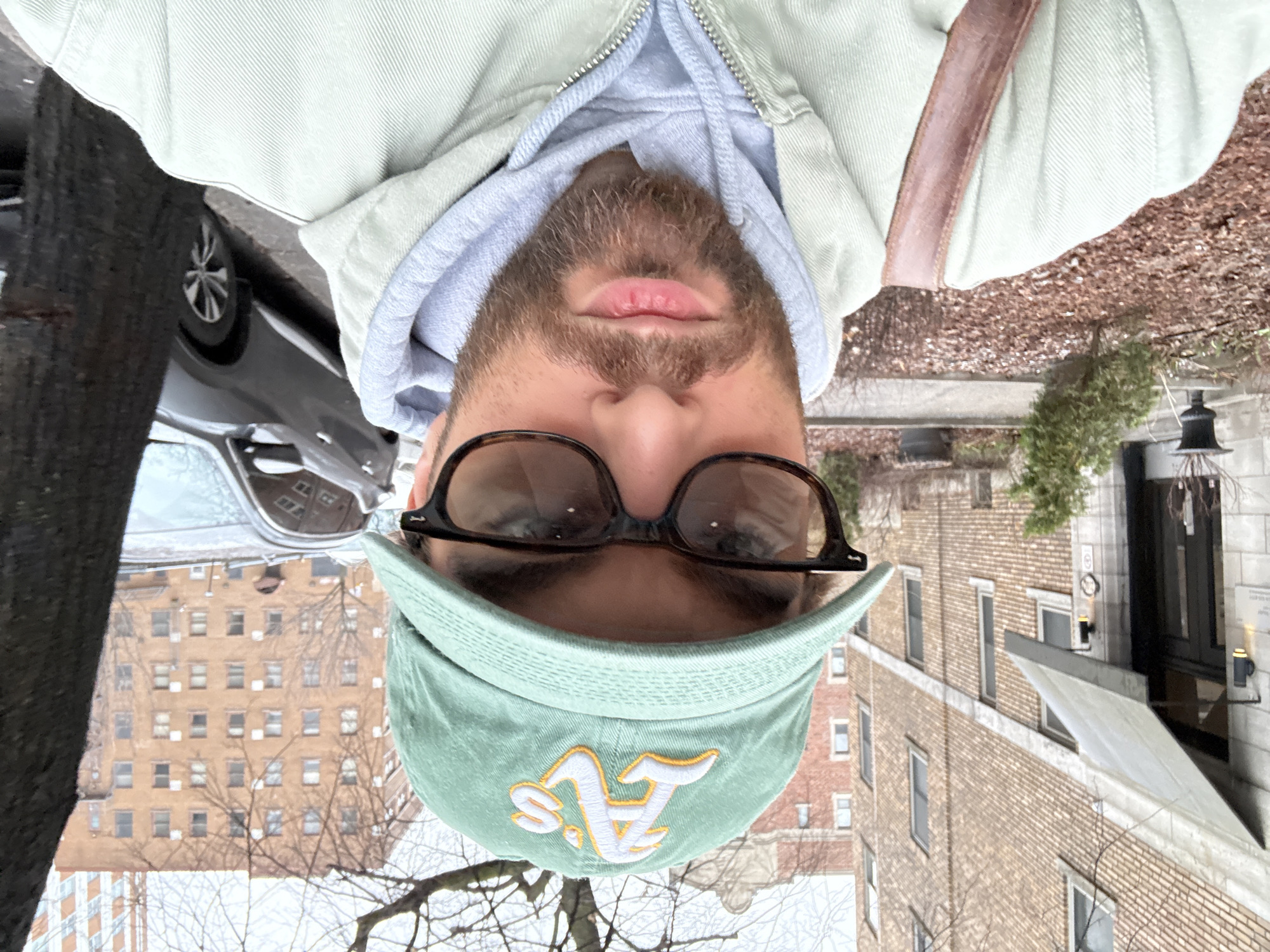 Tourist takes selfies on Montreal street