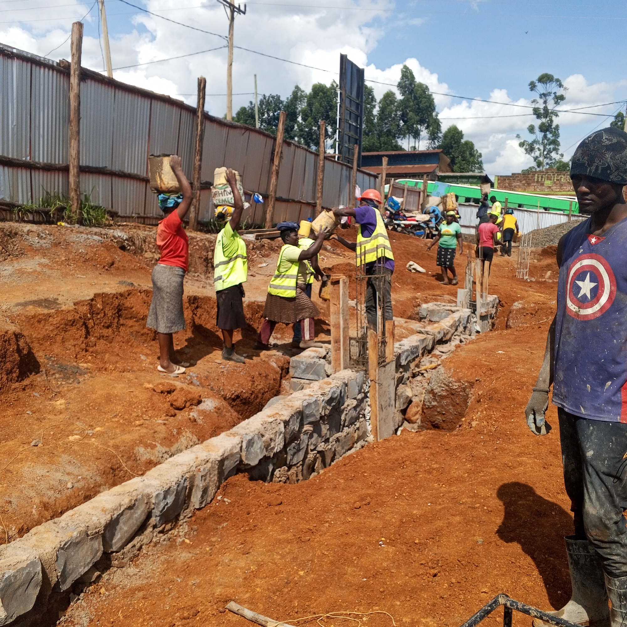 Workers Build Foundations at Kenya Construction Site