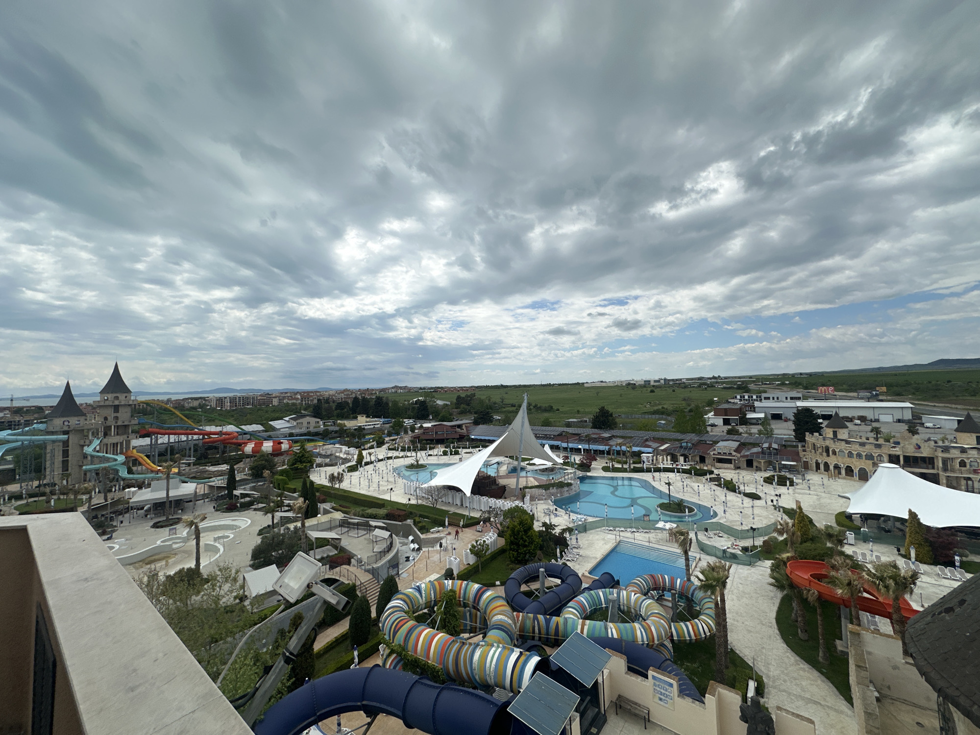 Aerial view captured of Action Aquapark in Ravda, Bulgaria
