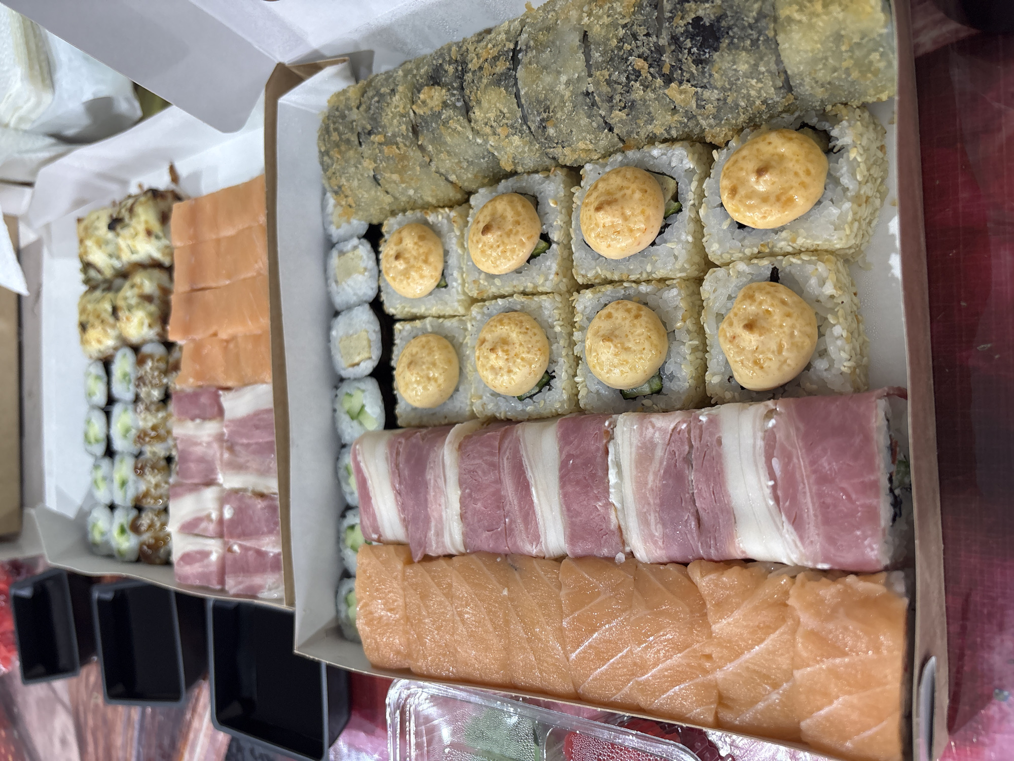 Sushi takeout containers observed in Rusalevka, Russia
