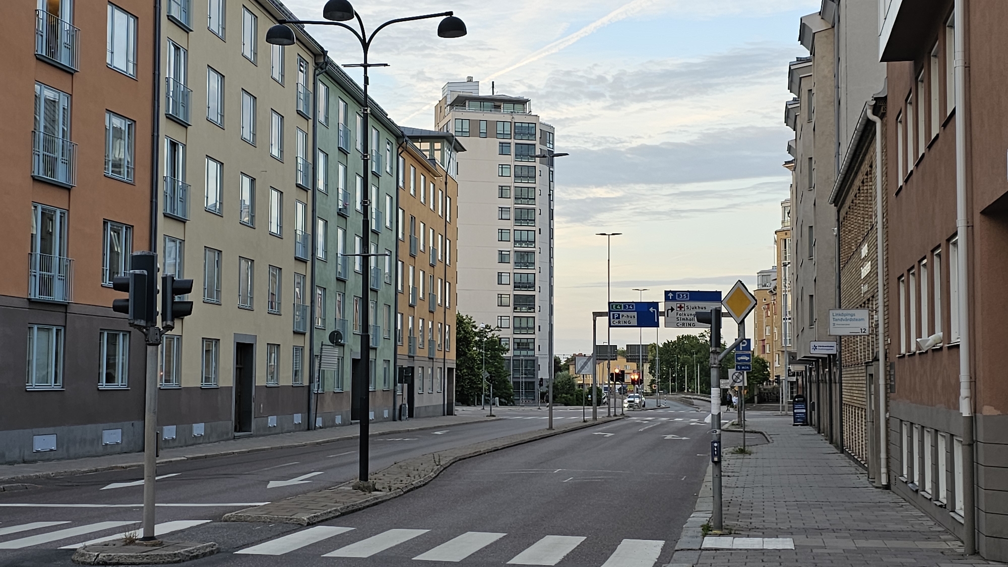 Evening street scenes across central Linköping, Sweden