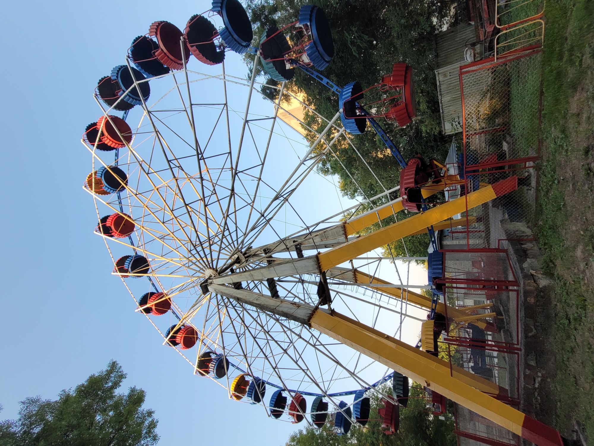 Afternoon at a classic park with rides, ponds, and wildlife