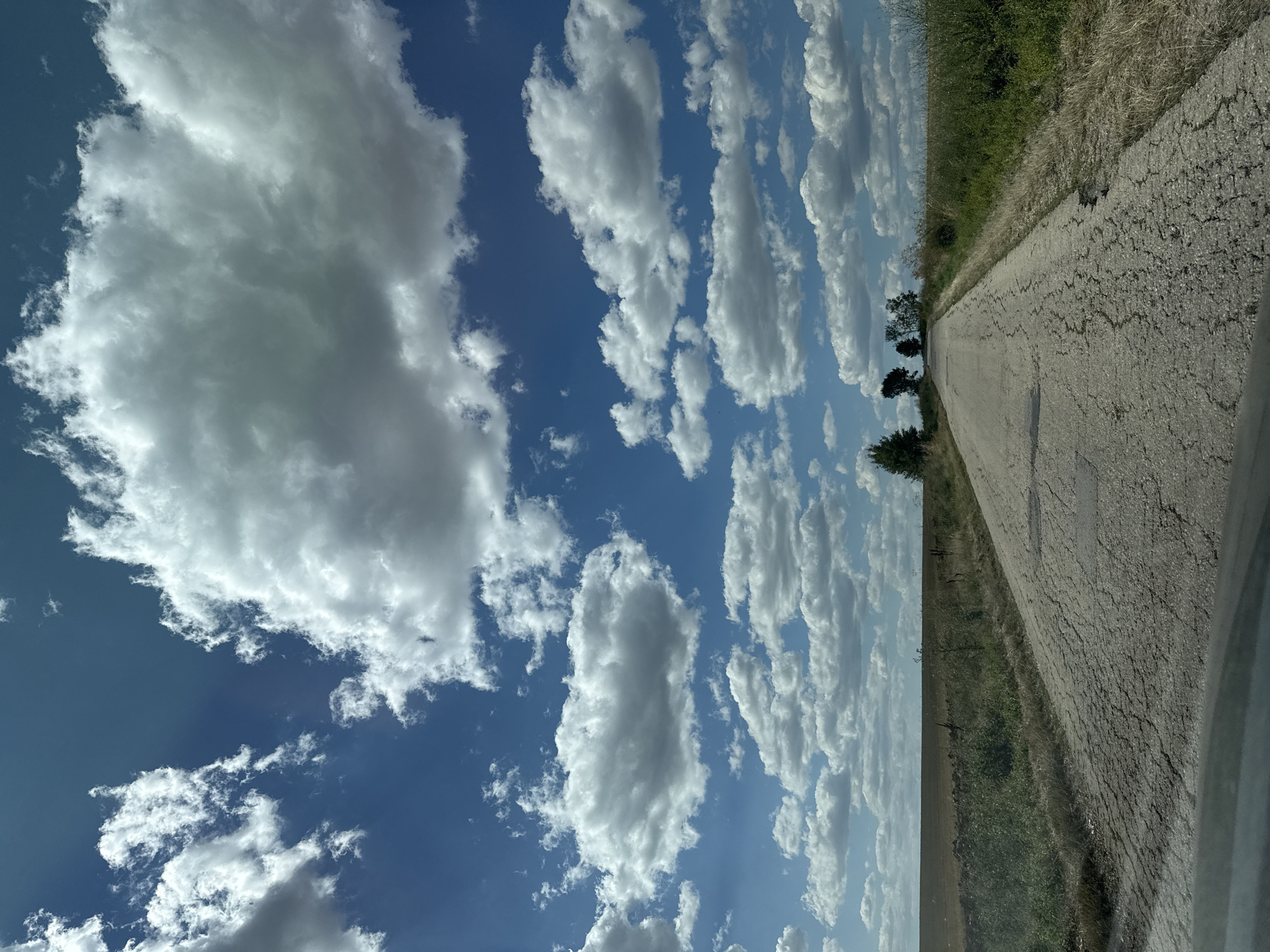 Cracked rural road cuts through dry Bulgarian countryside under summer skies