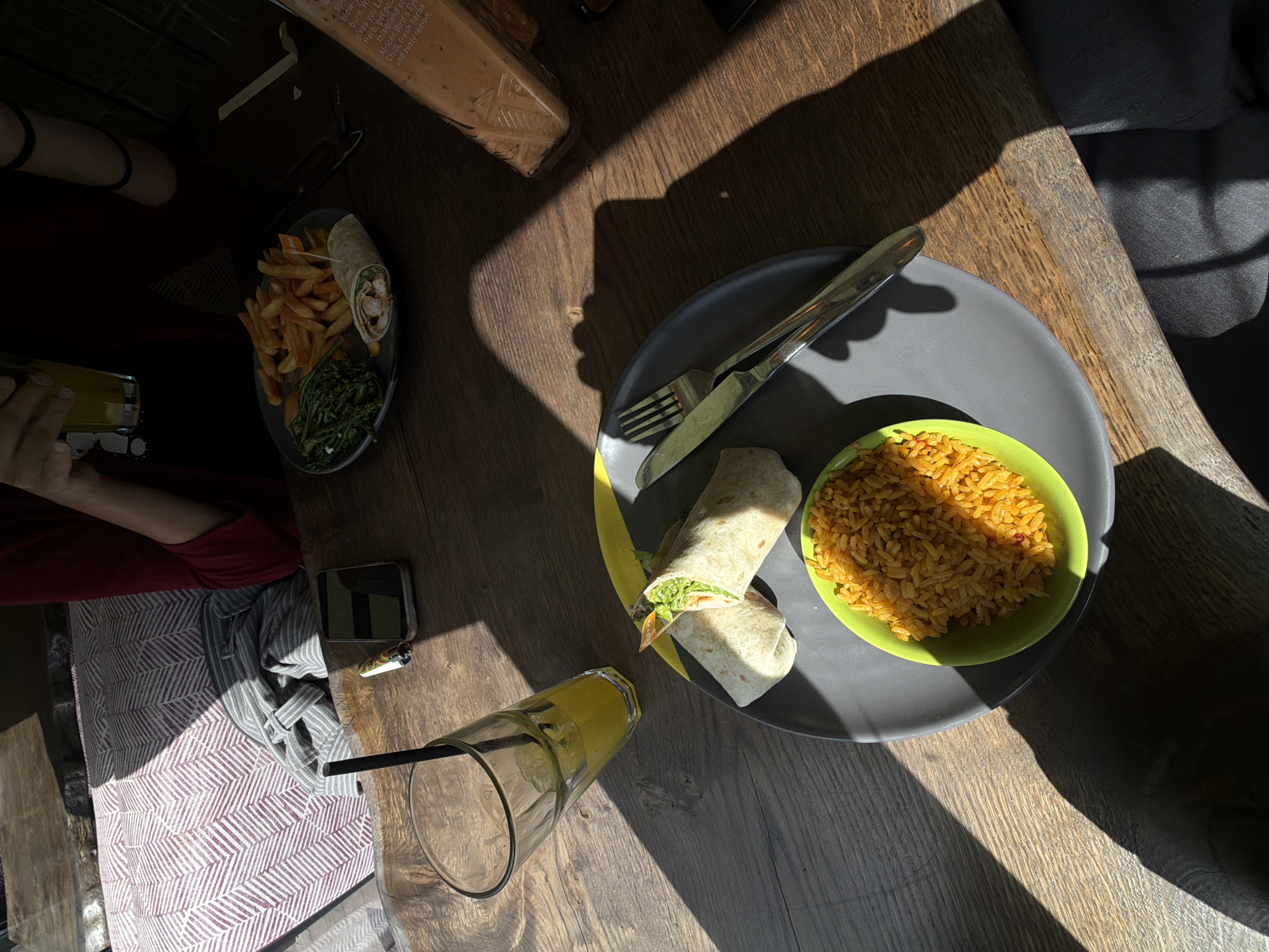 Lunch meal photographed on sunny table in London