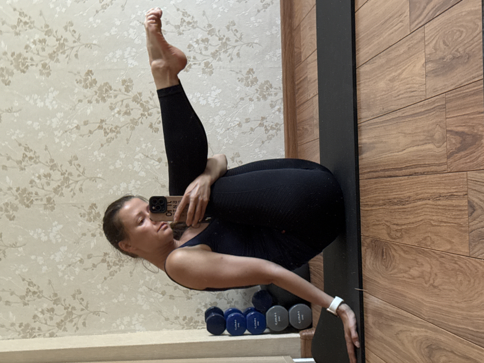 Home yoga session with selfies, Riga