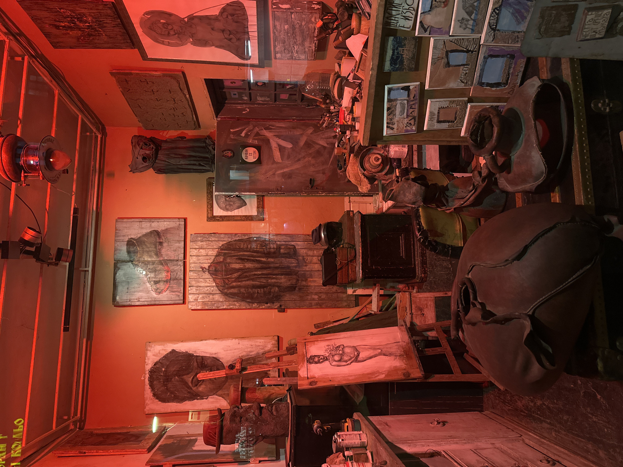 Artist studio and moody restaurant interior, Sofia